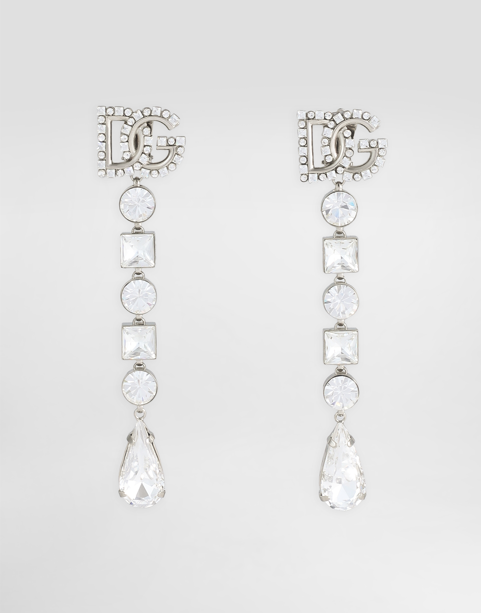 Dolce & Gabbana Drop Earrings With Rhinestones And Dg Logo - Woman Bijoux Silver Metal Onesize