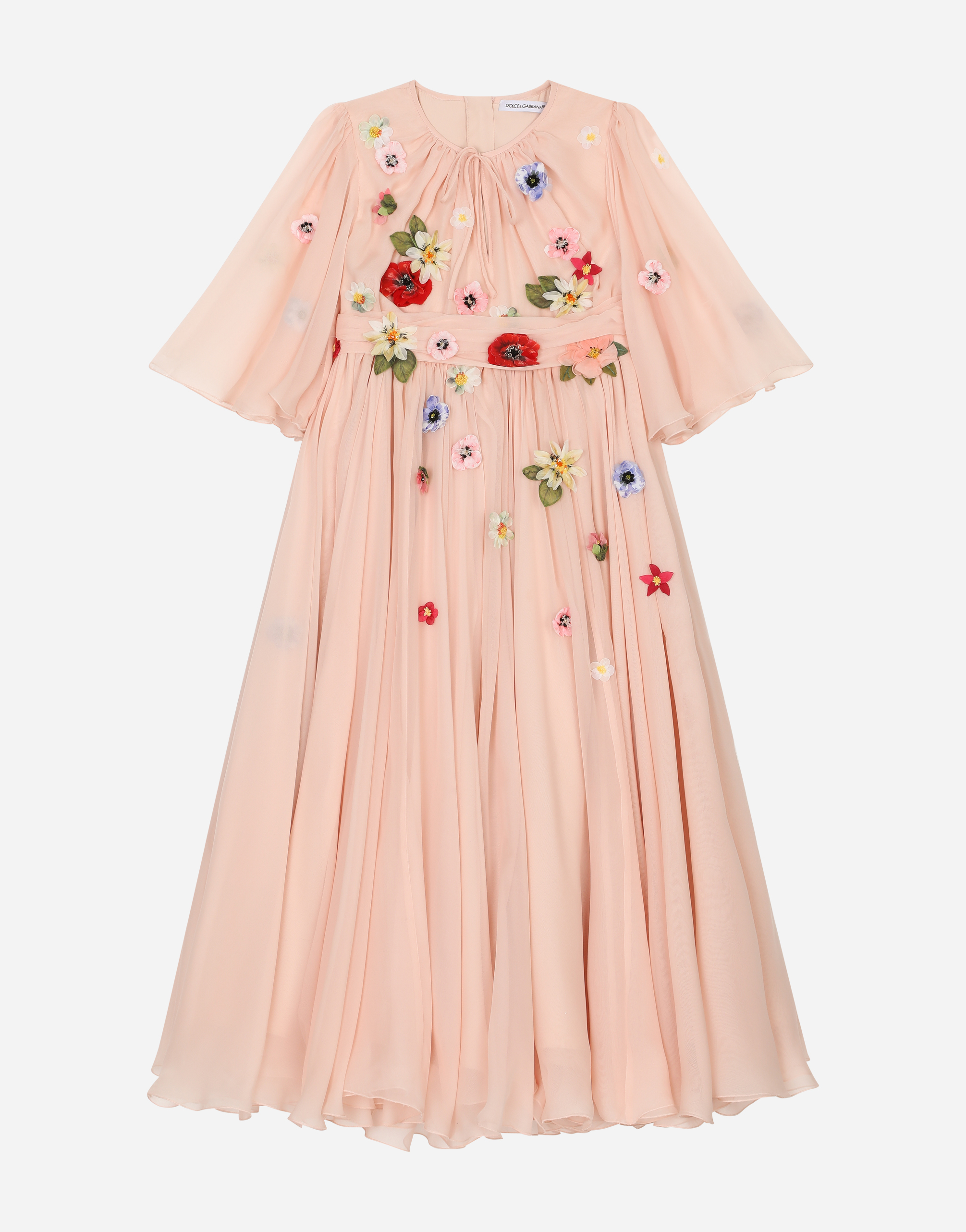 Dolce & Gabbana Short-sleeved Chiffon Dress - Woman Dresses Pink Silk 13 Years
