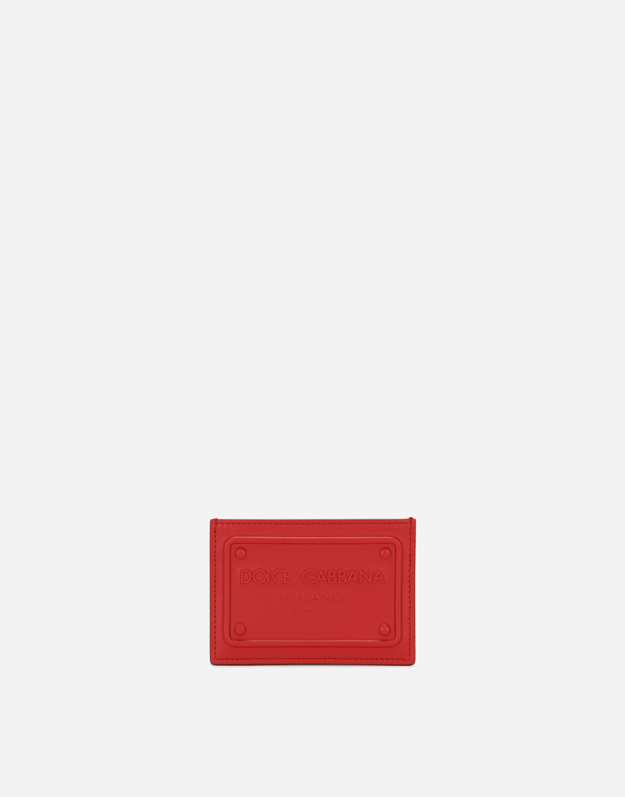 Dolce & Gabbana Calfskin Card Holder With Raised Logo In Red