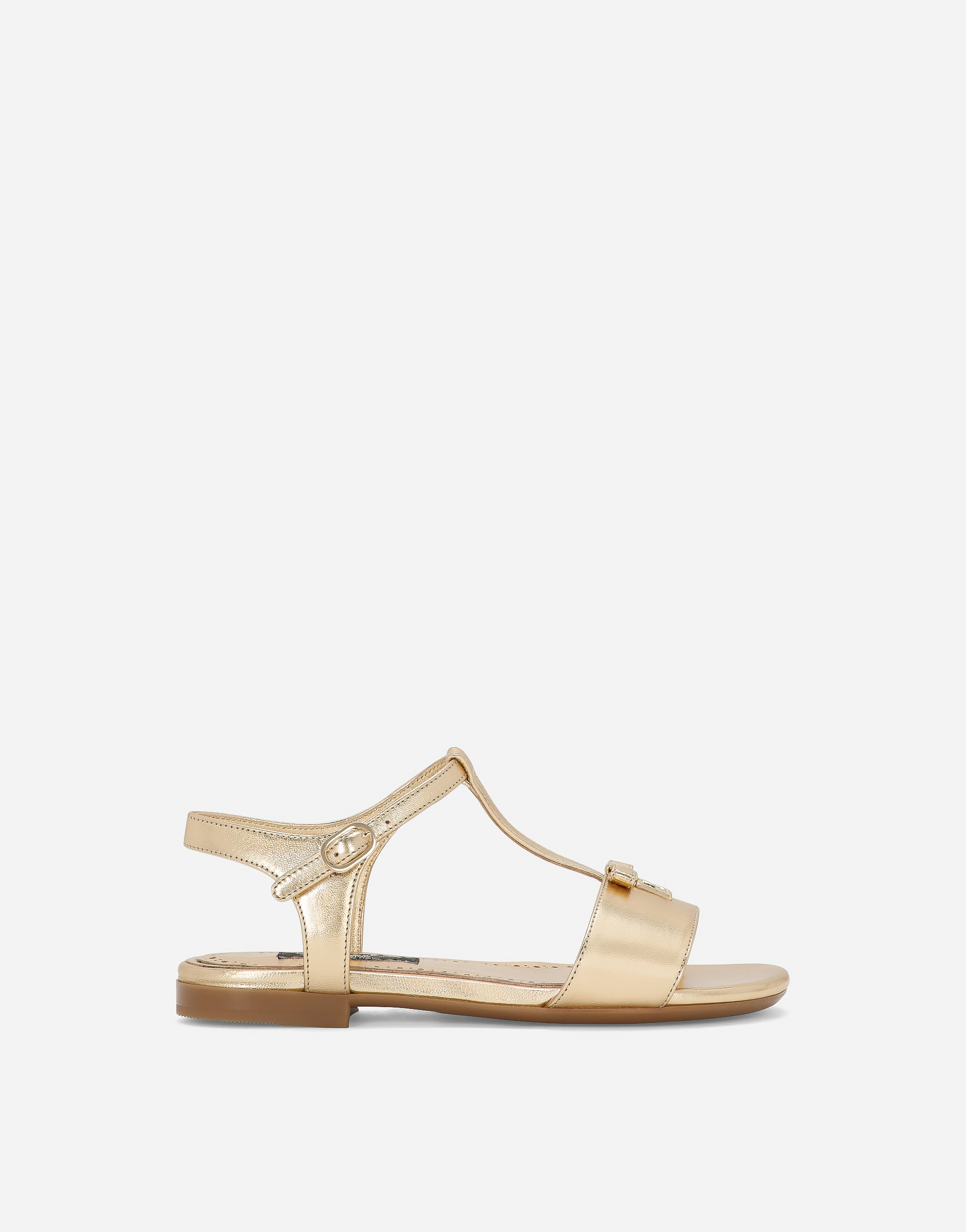 Dolce & Gabbana Foiled Leather Sandals In Gold