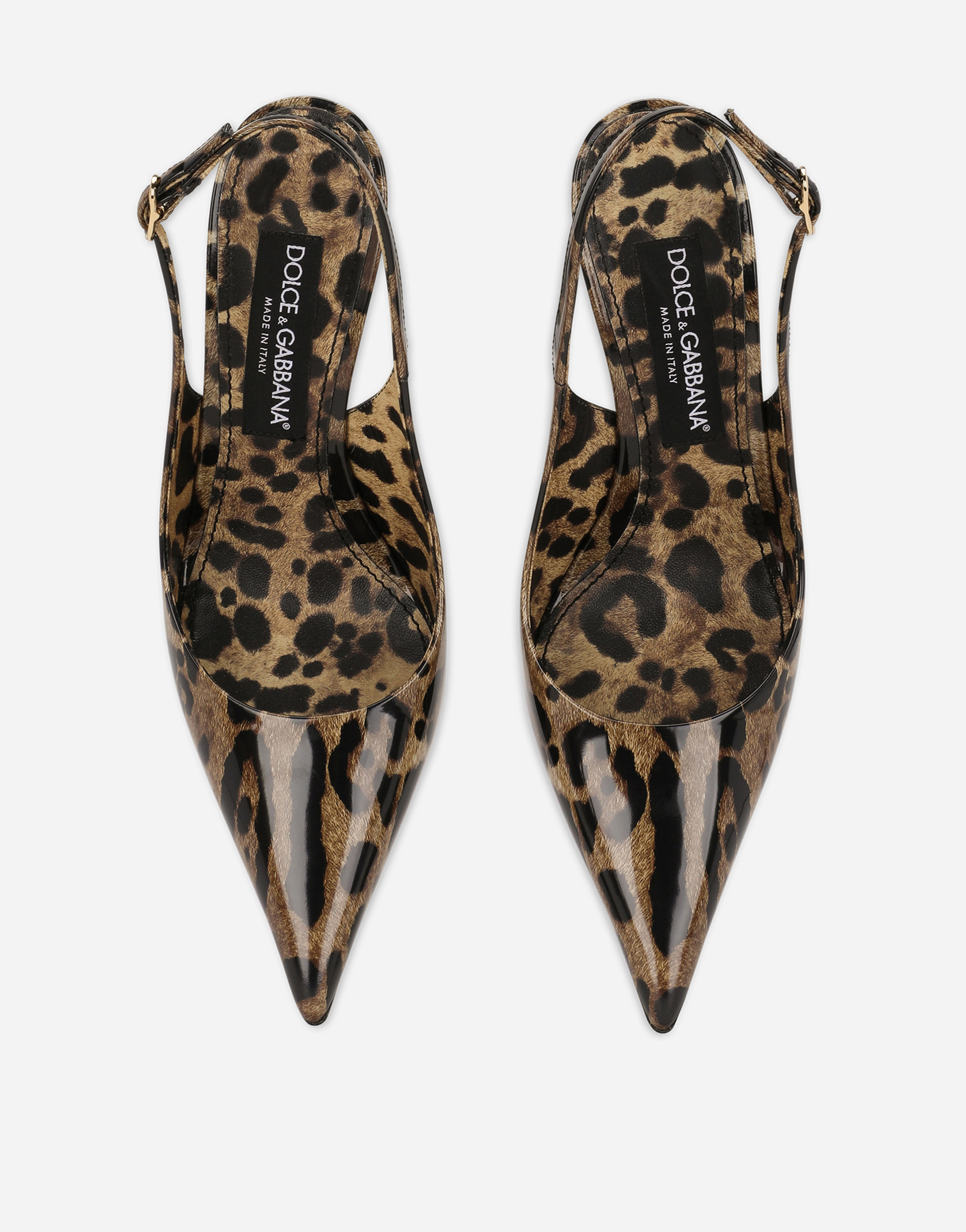 Shop Dolce & Gabbana Polished Calfskin Slingbacks With Leopard Print In Animal Print