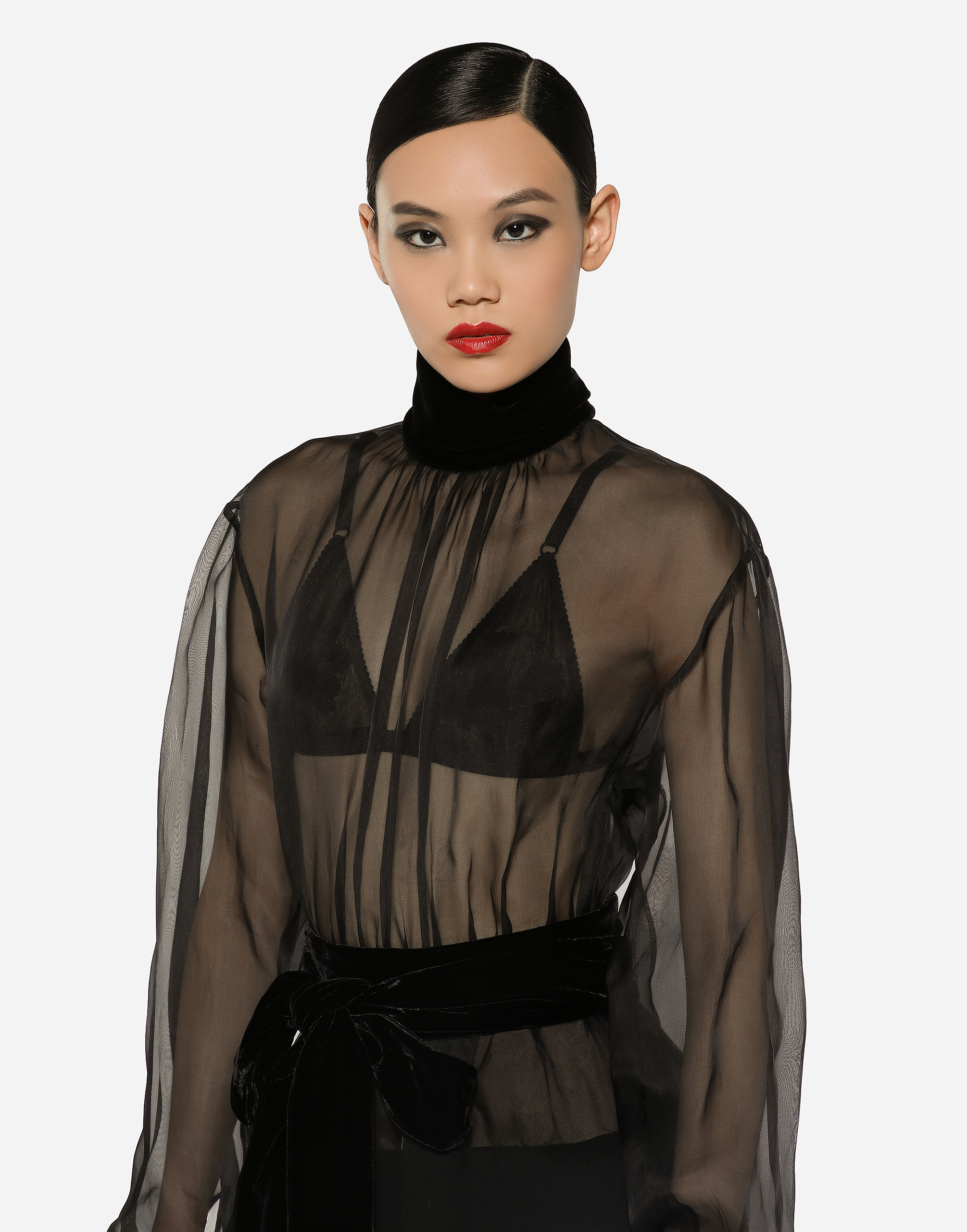 Dolce & Gabbana High Collar Long Sleeve Dress In Black