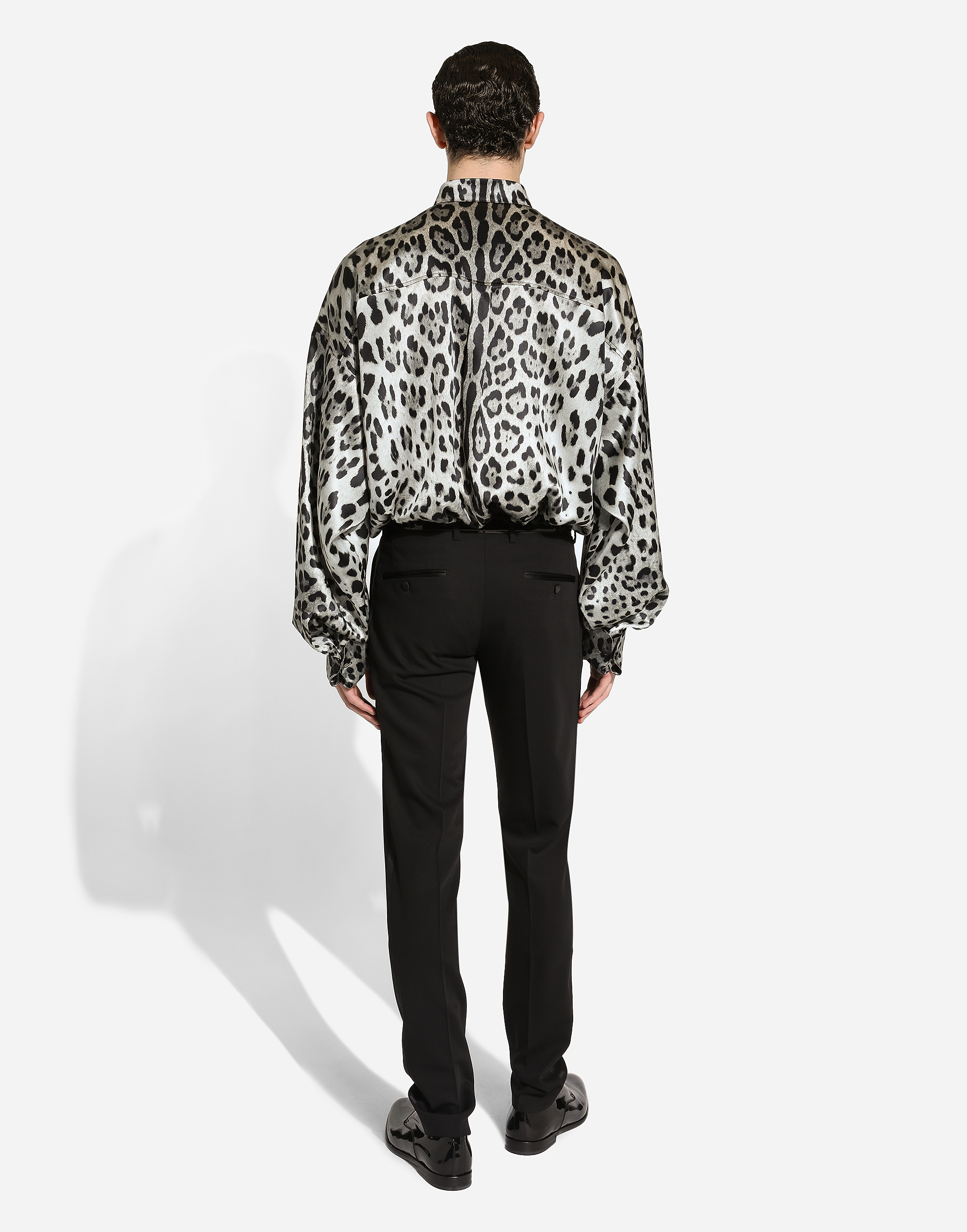 Dolce & Gabbana Grey Shirt With Leopard Print All-over And Logo Lettering In Print