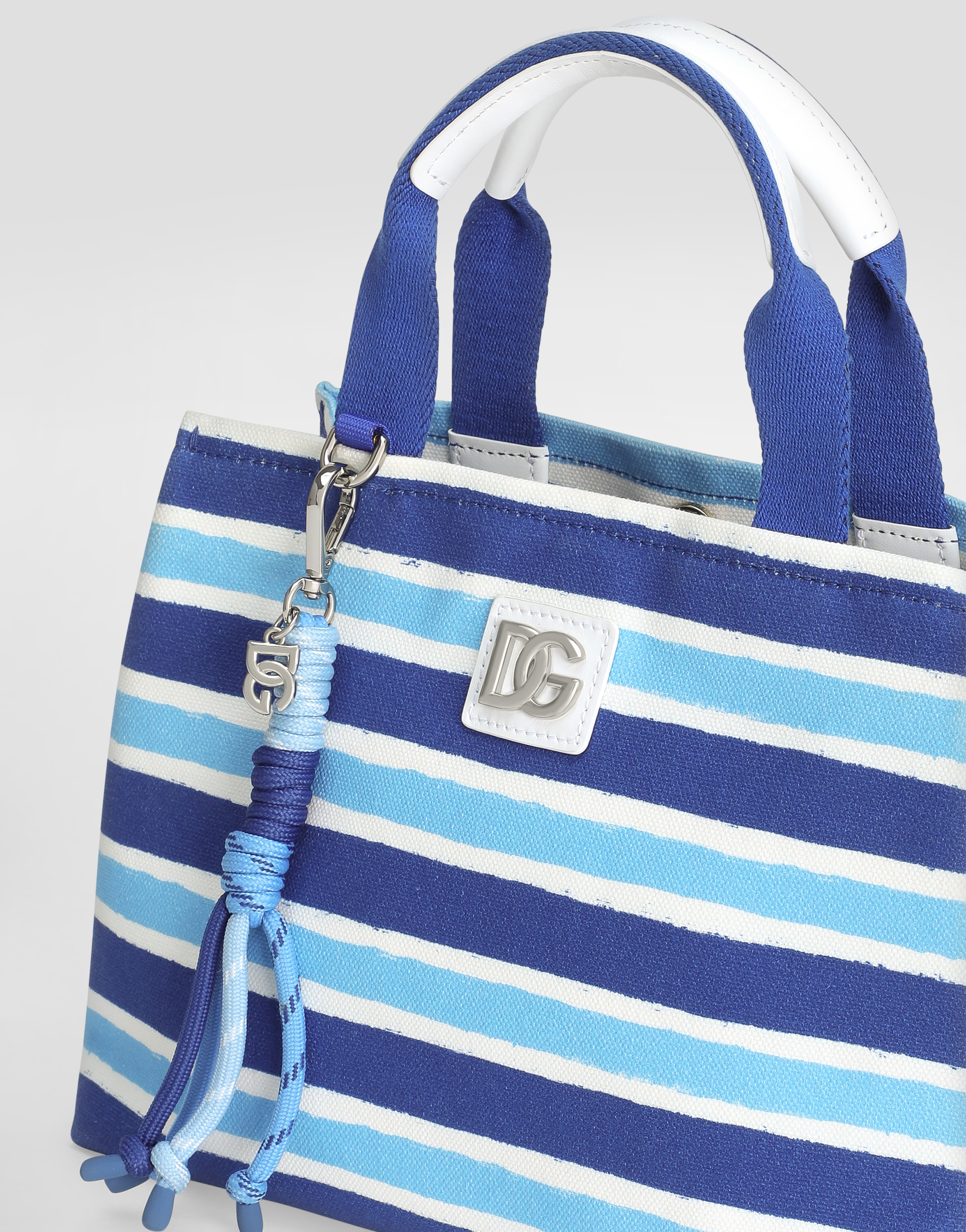 Dolce & Gabbana Canvas Handbag With Striped Print In Azure