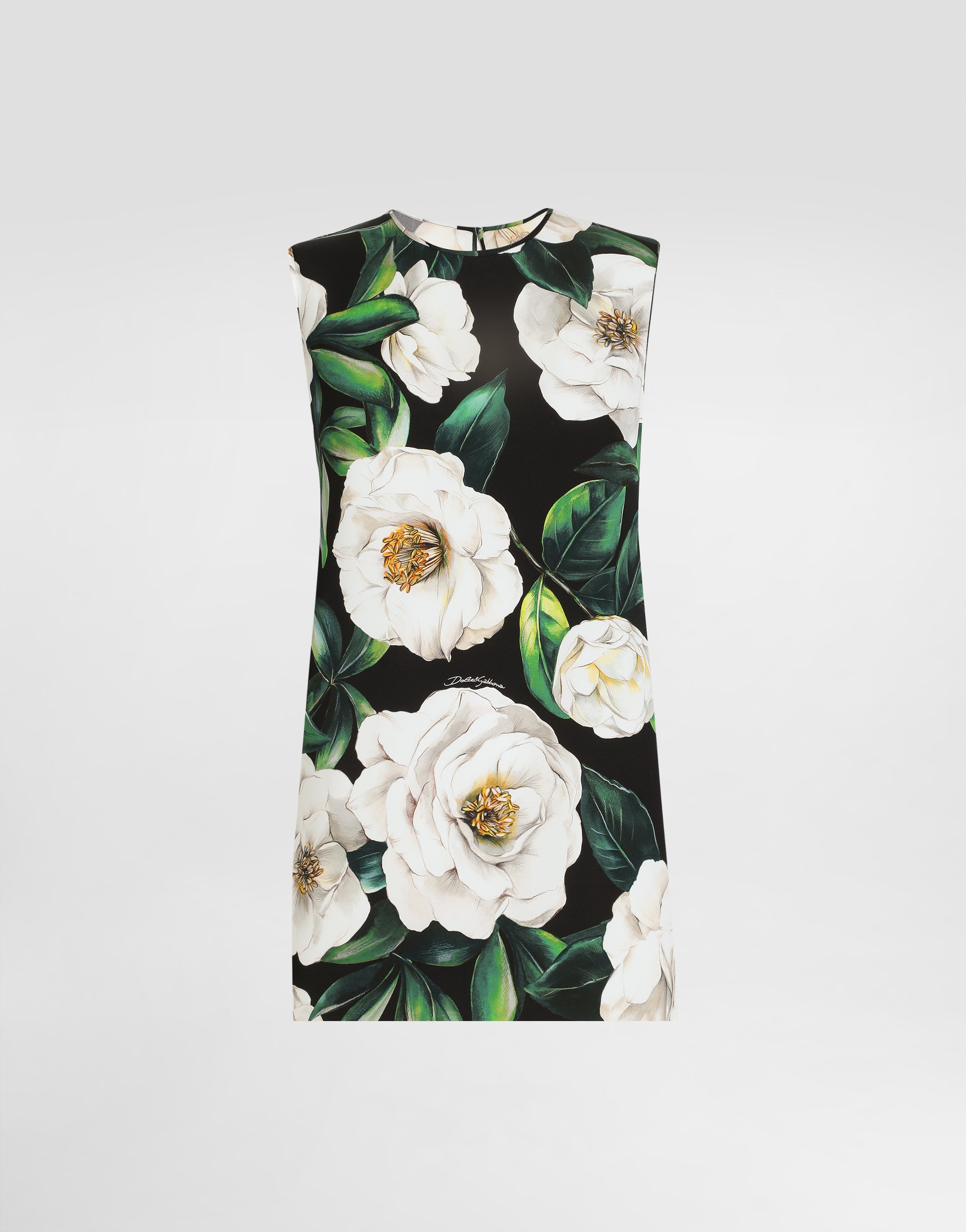 Dolce & Gabbana Gardenia Print Stretch Silk Charmeuse Sleeveless Top In Print