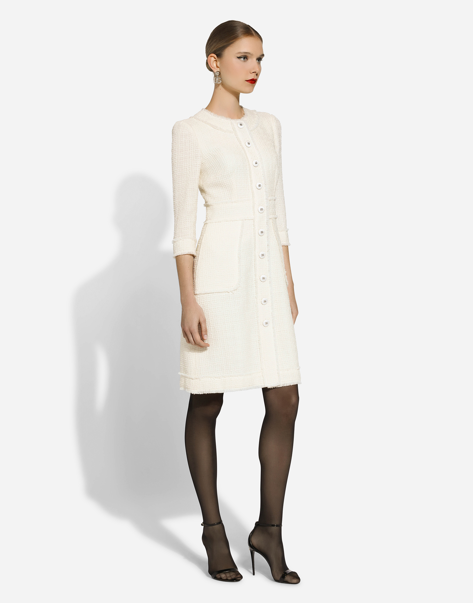 Dolce & Gabbana A-line Tweed Dress In White