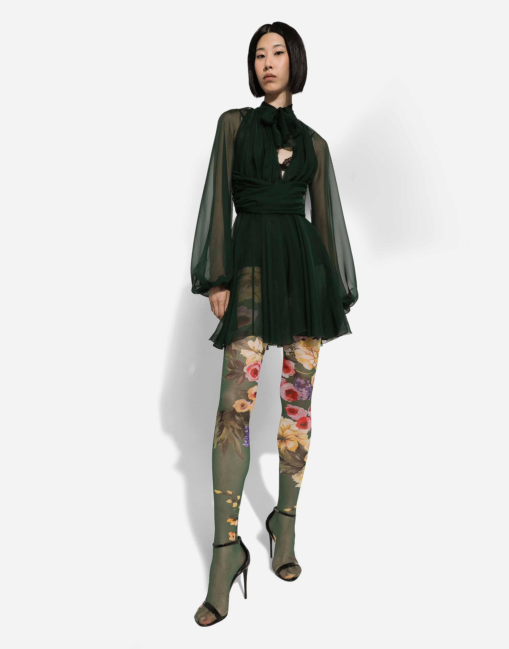 Shop Dolce & Gabbana Short Chiffon Dress In Green