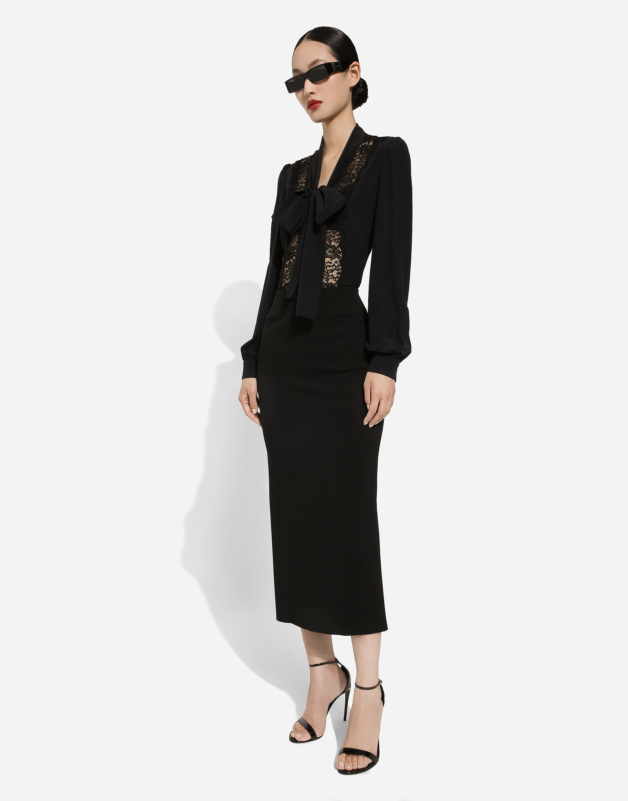 Shop Dolce & Gabbana Silk Shirt With Lace Inlay In Black