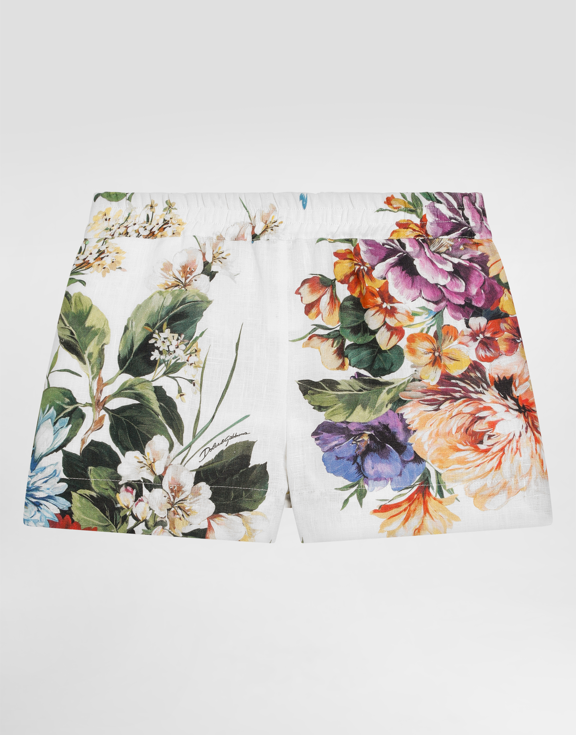 Dolce & Gabbana Flower-print Linen Canvas Shorts