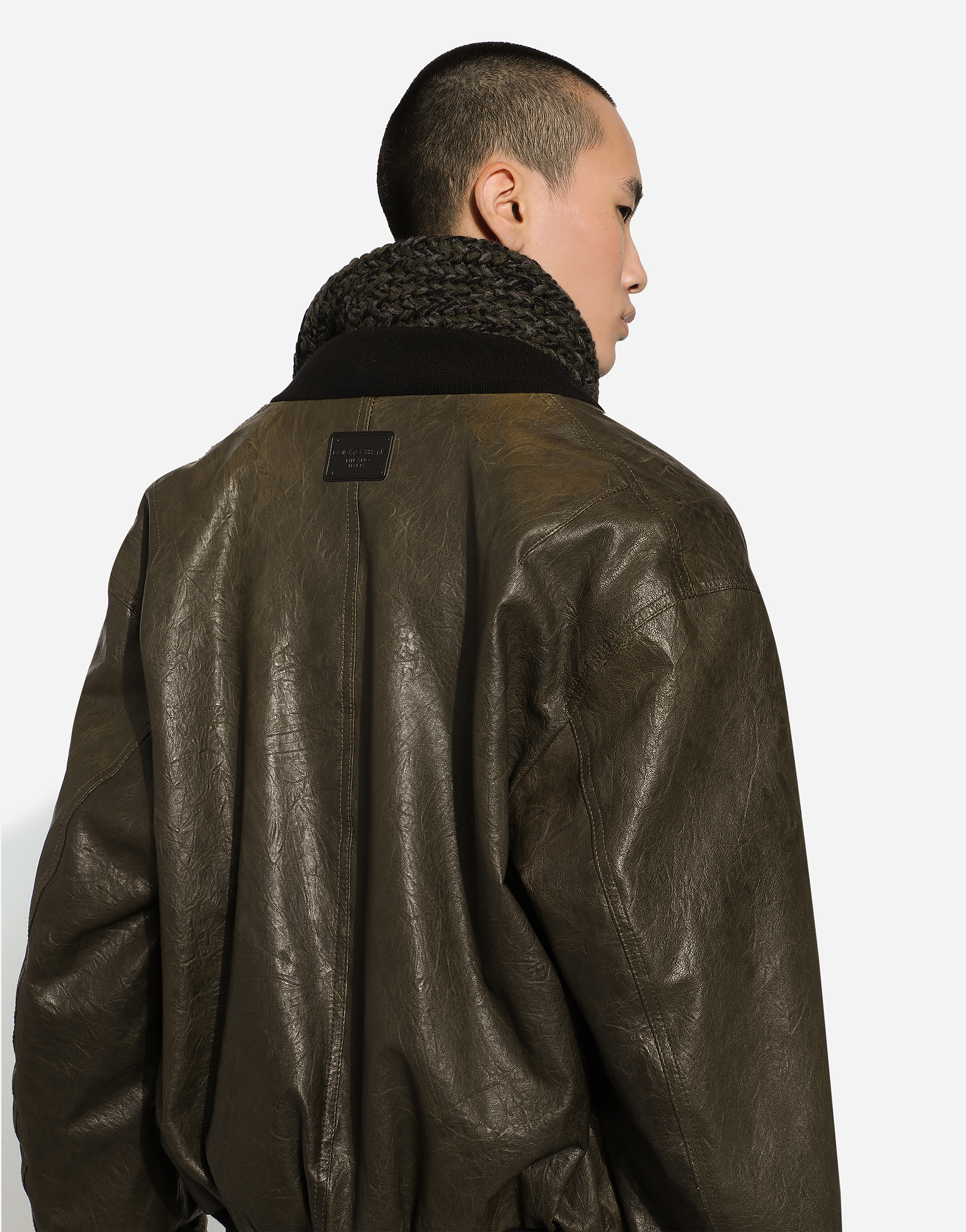 Dolce & Gabbana Shearling Leather Bomber Jacket In Green