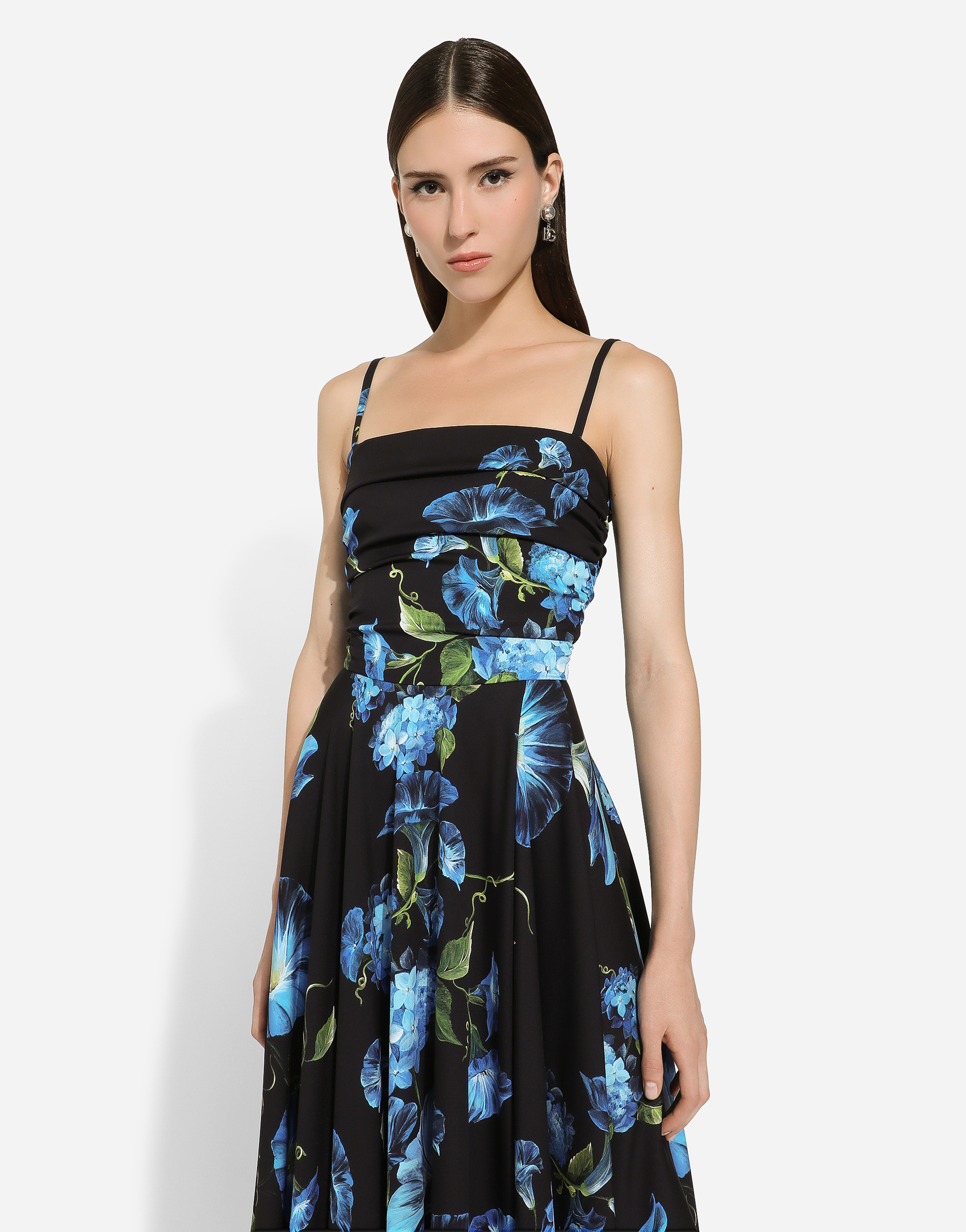 Shop Dolce & Gabbana Strapless Charmeuse Dress With Bluebell Print