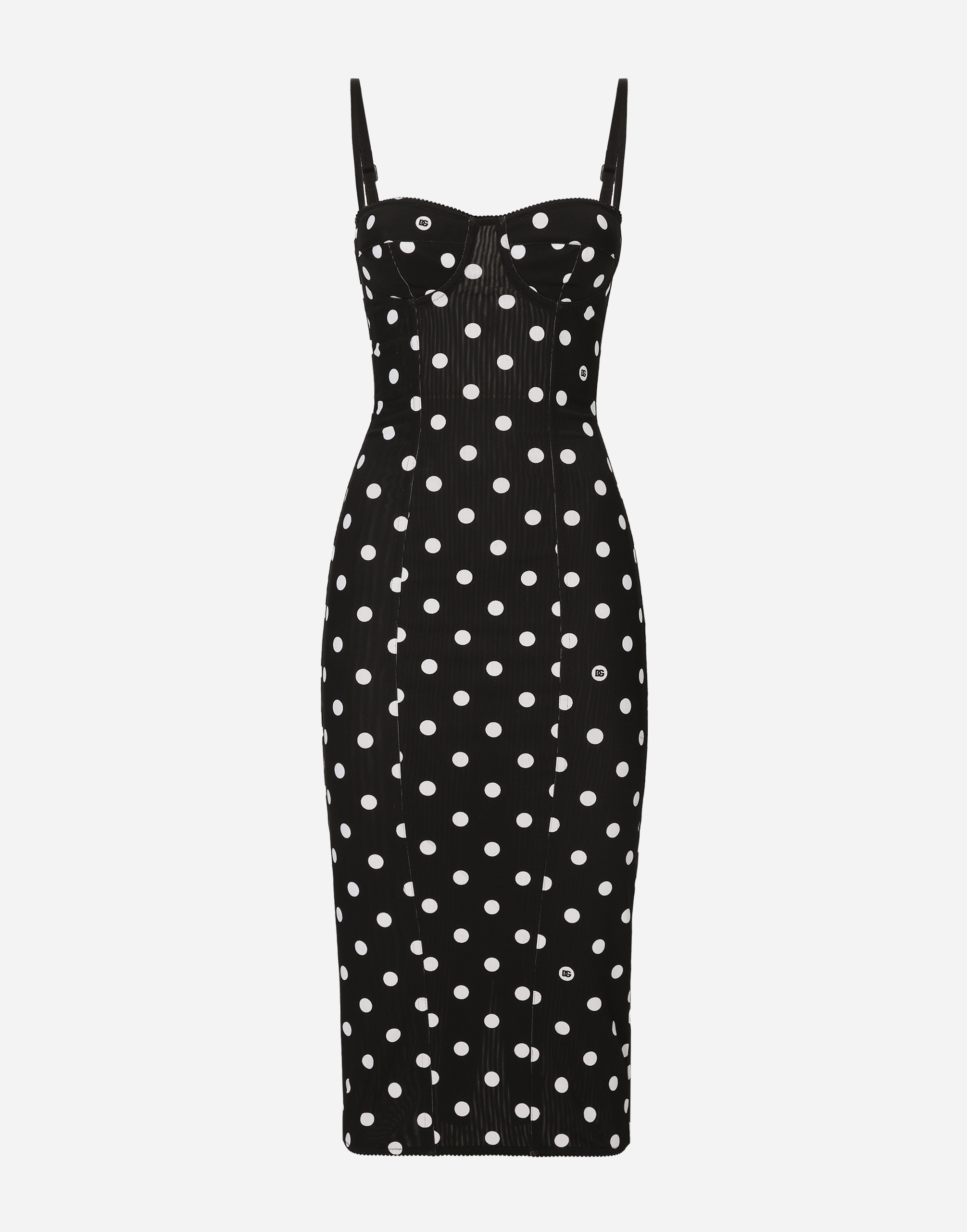 Dolce & Gabbana Marquisette Polka-dot Midi Dress With Corsetry Construction In プリ