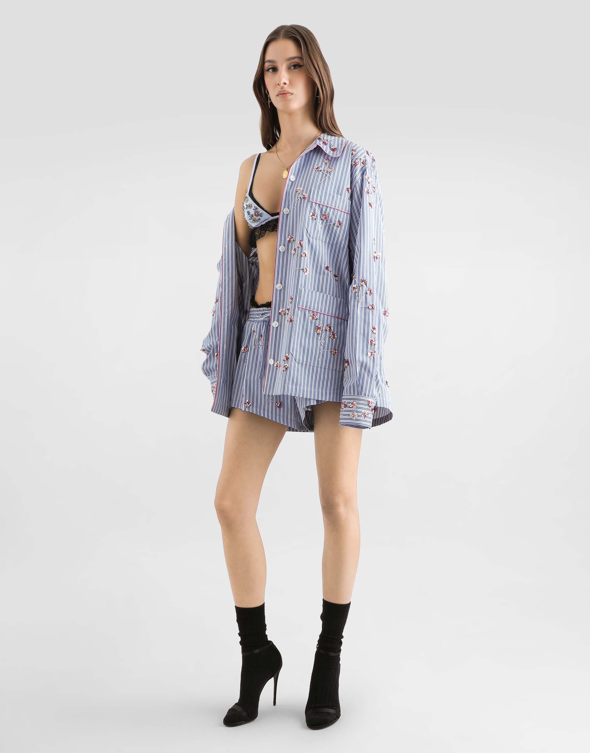  Dolce & Gabbana Dolce & Gabbana Poplin Shirt With Crystal Flower Embroidery - Woman Shirts And Tops Multi-colored 38 