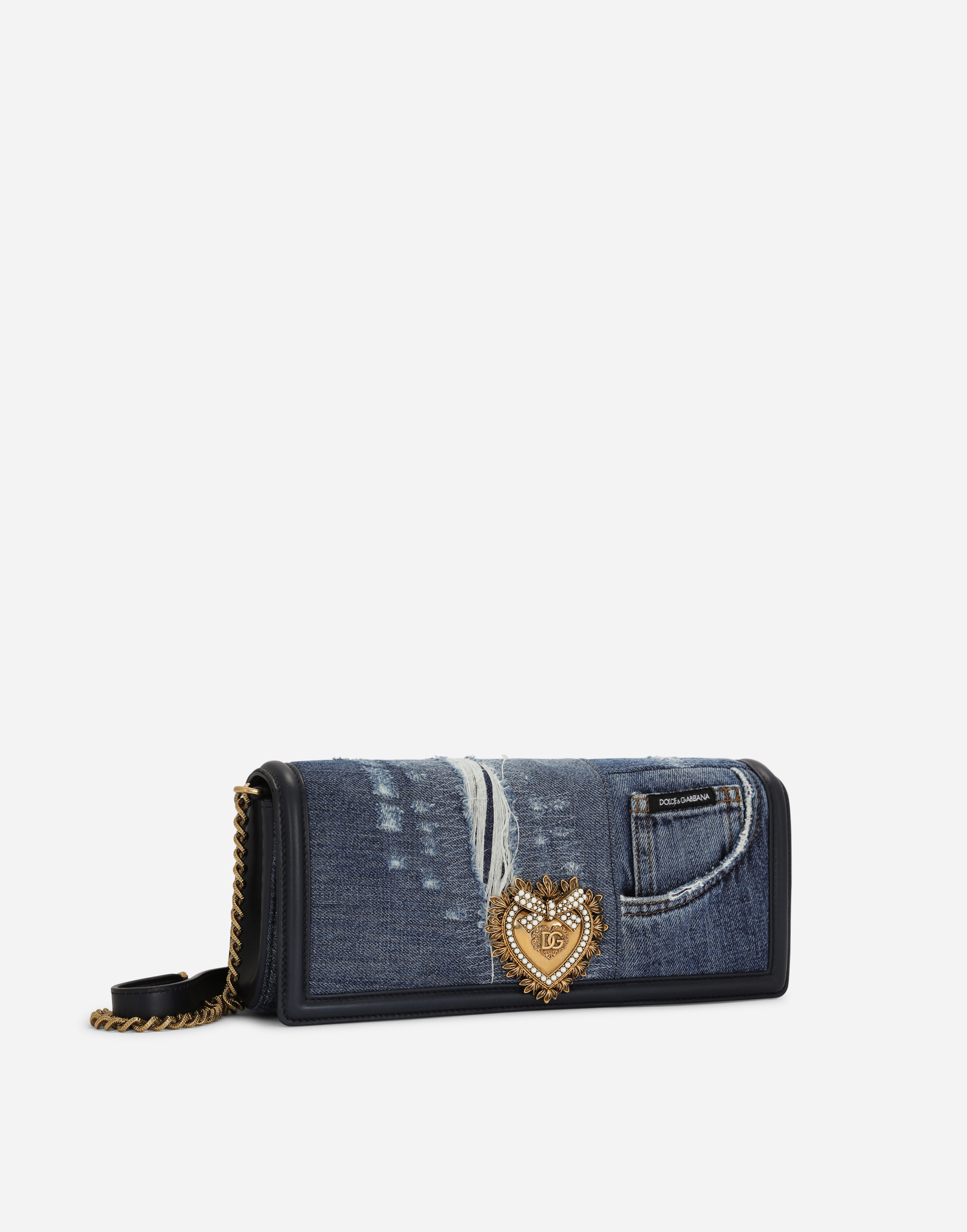 DOLCE & GABBANA PATCHWORK DENIM DEVOTION BAGUETTE BAG