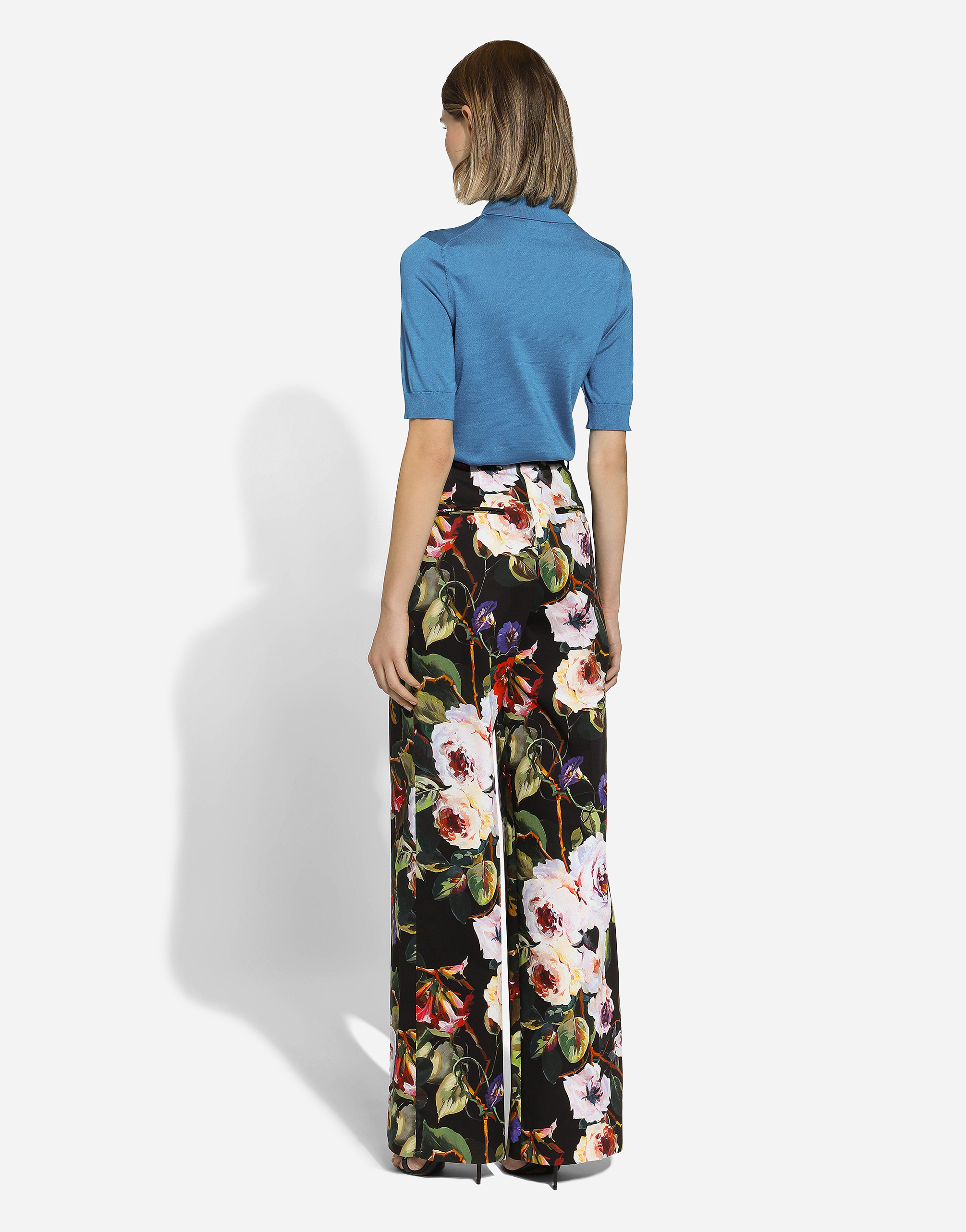 Shop Dolce & Gabbana Silk Polo-shirt With Flower Appliqué In グリーン