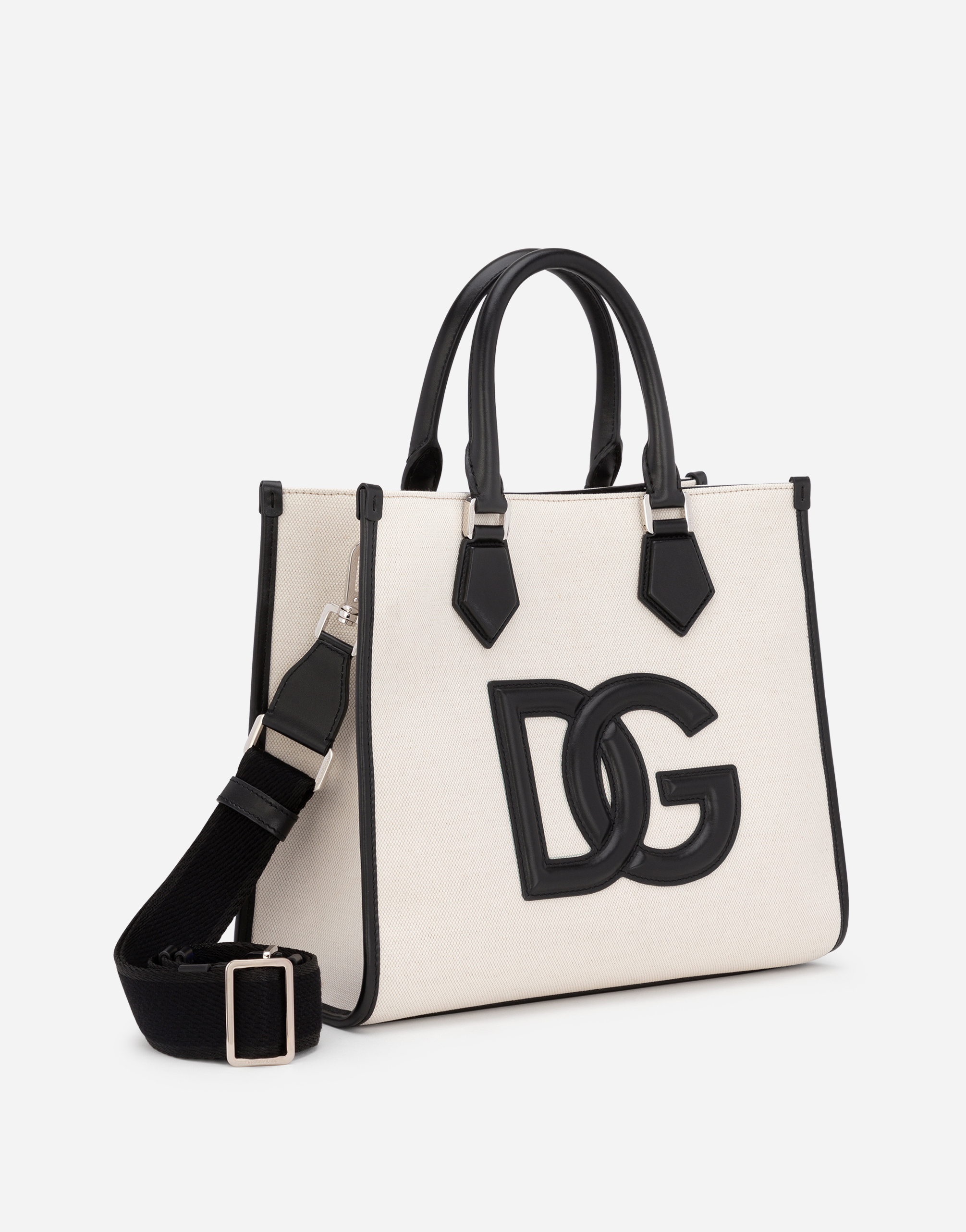 DOLCE & GABBANA CANVAS SHOPPER WITH CALFSKIN NAPPA DETAILS
