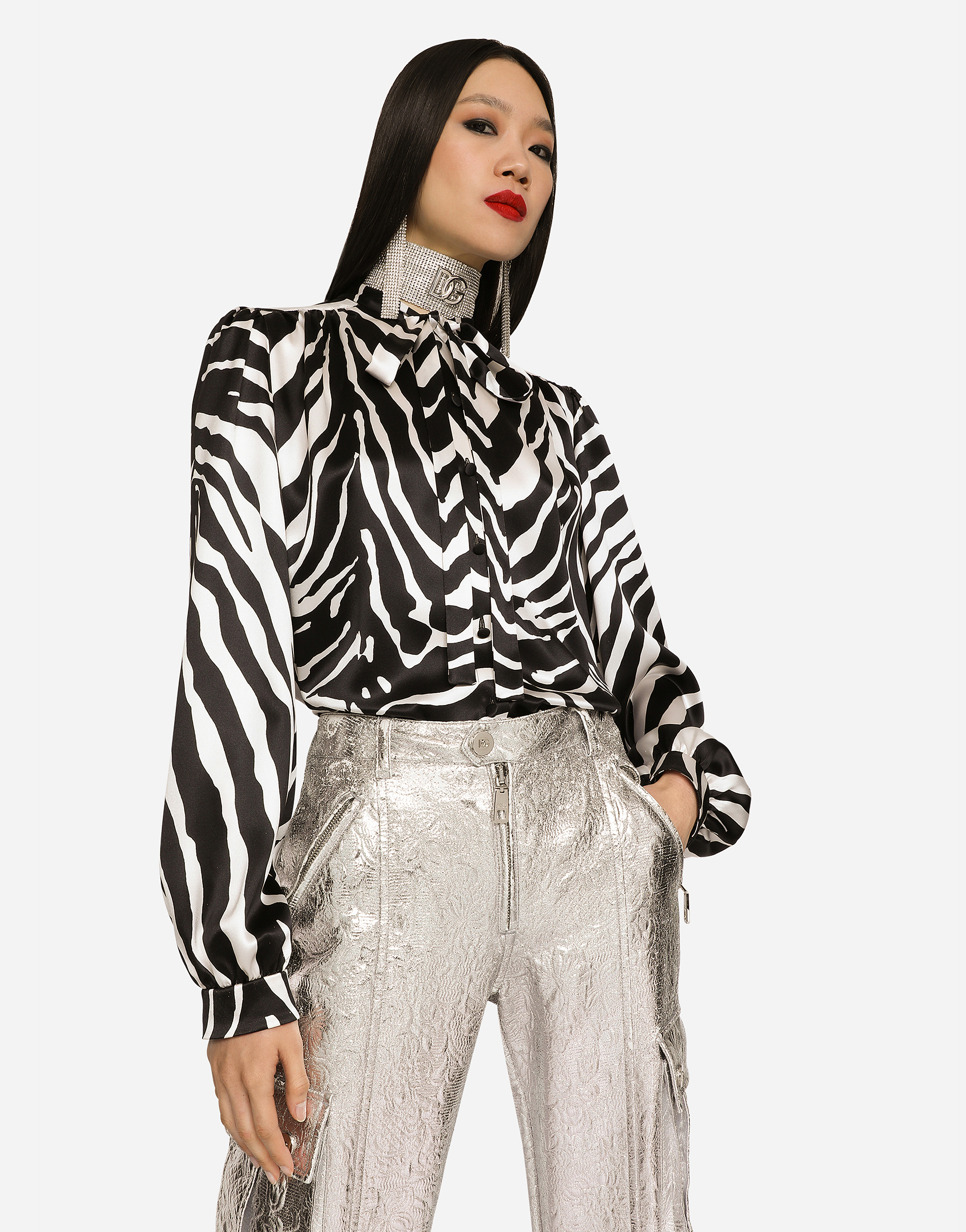 Dolce & Gabbana Slim Fit Zebra Printed Silk Crepe Shirt In Multicolor