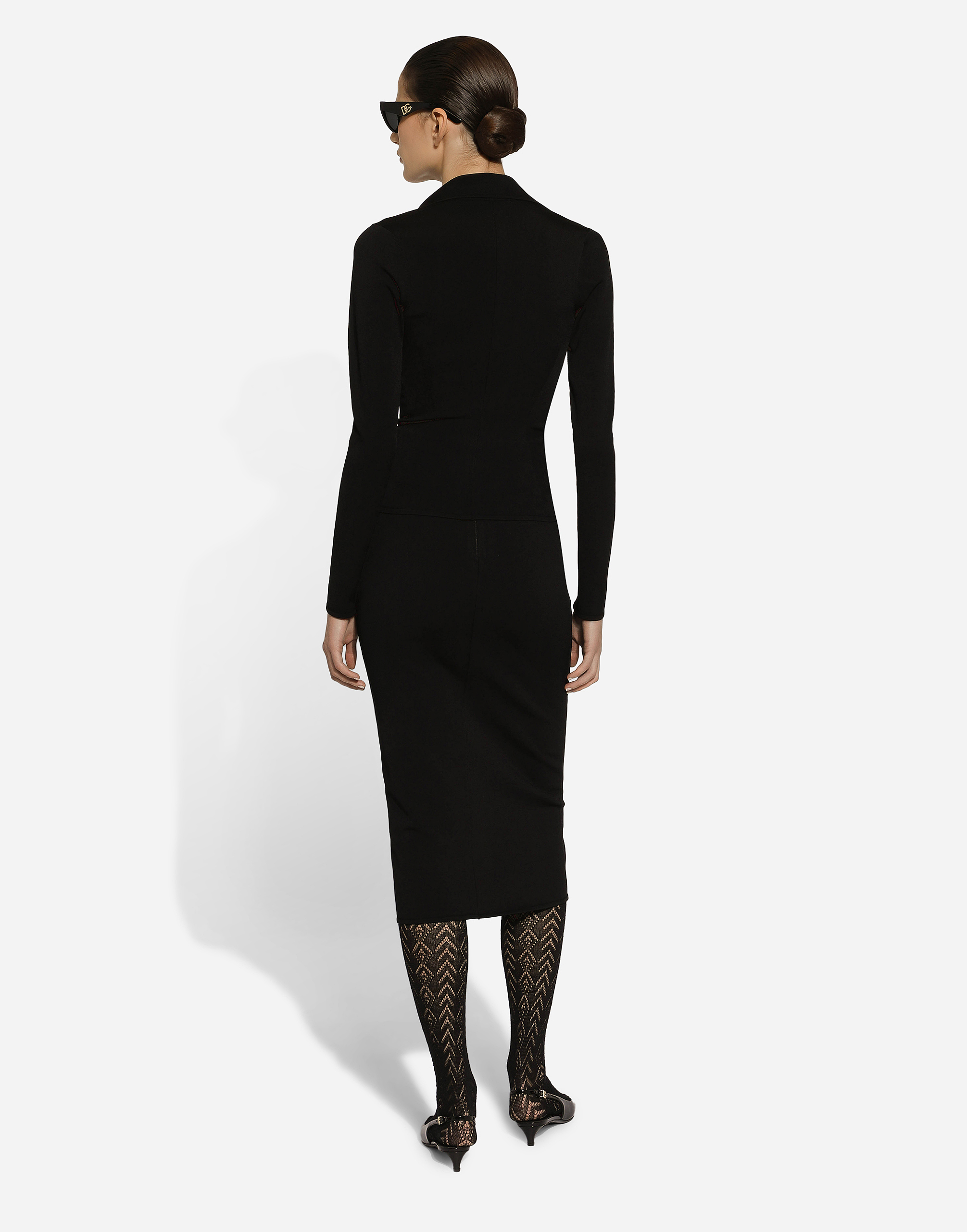 Dolce & Gabbana Cady Calf-length Skirt With Slits In ブラック