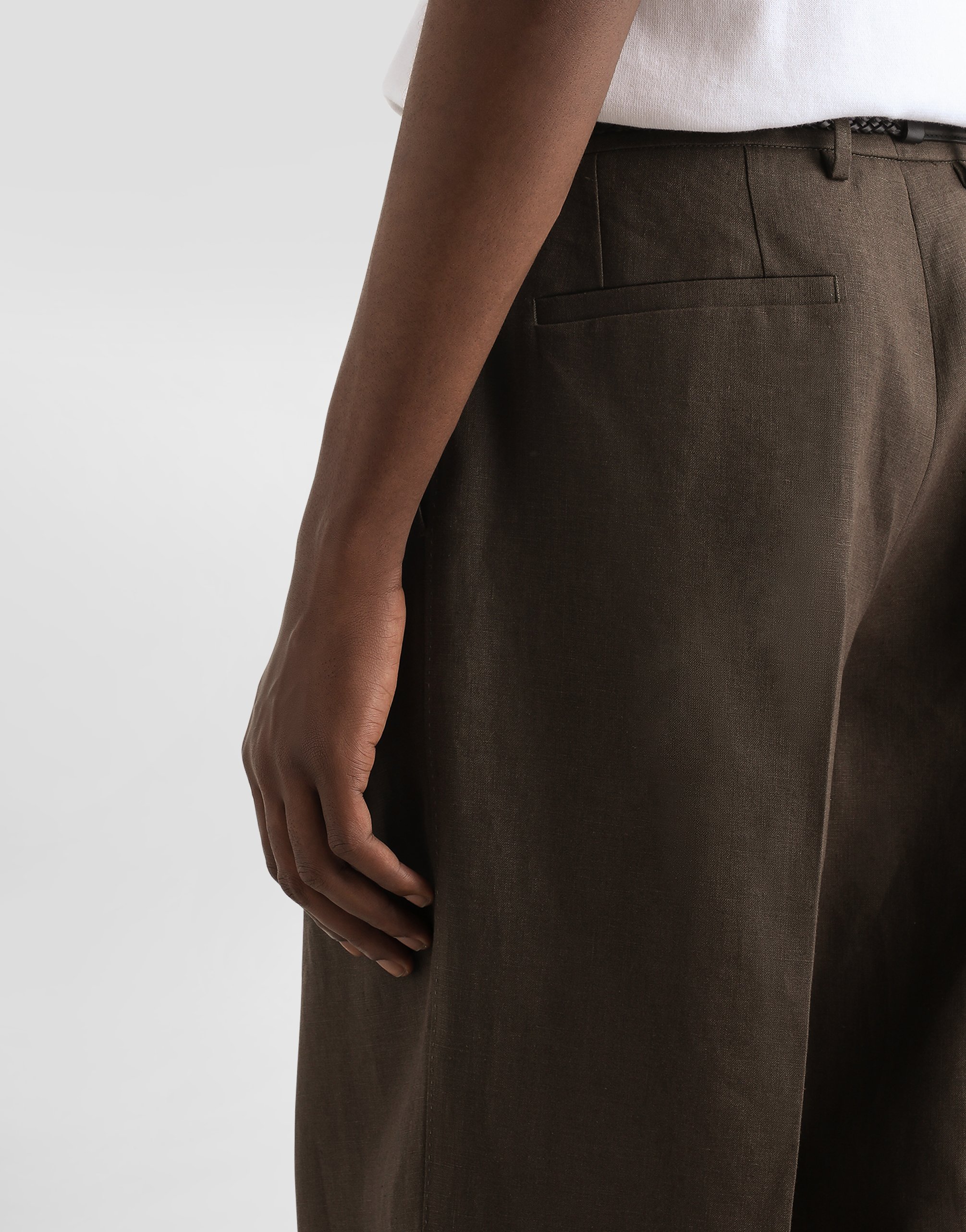 Dolce & Gabbana Linen Fabric Pants In Brown