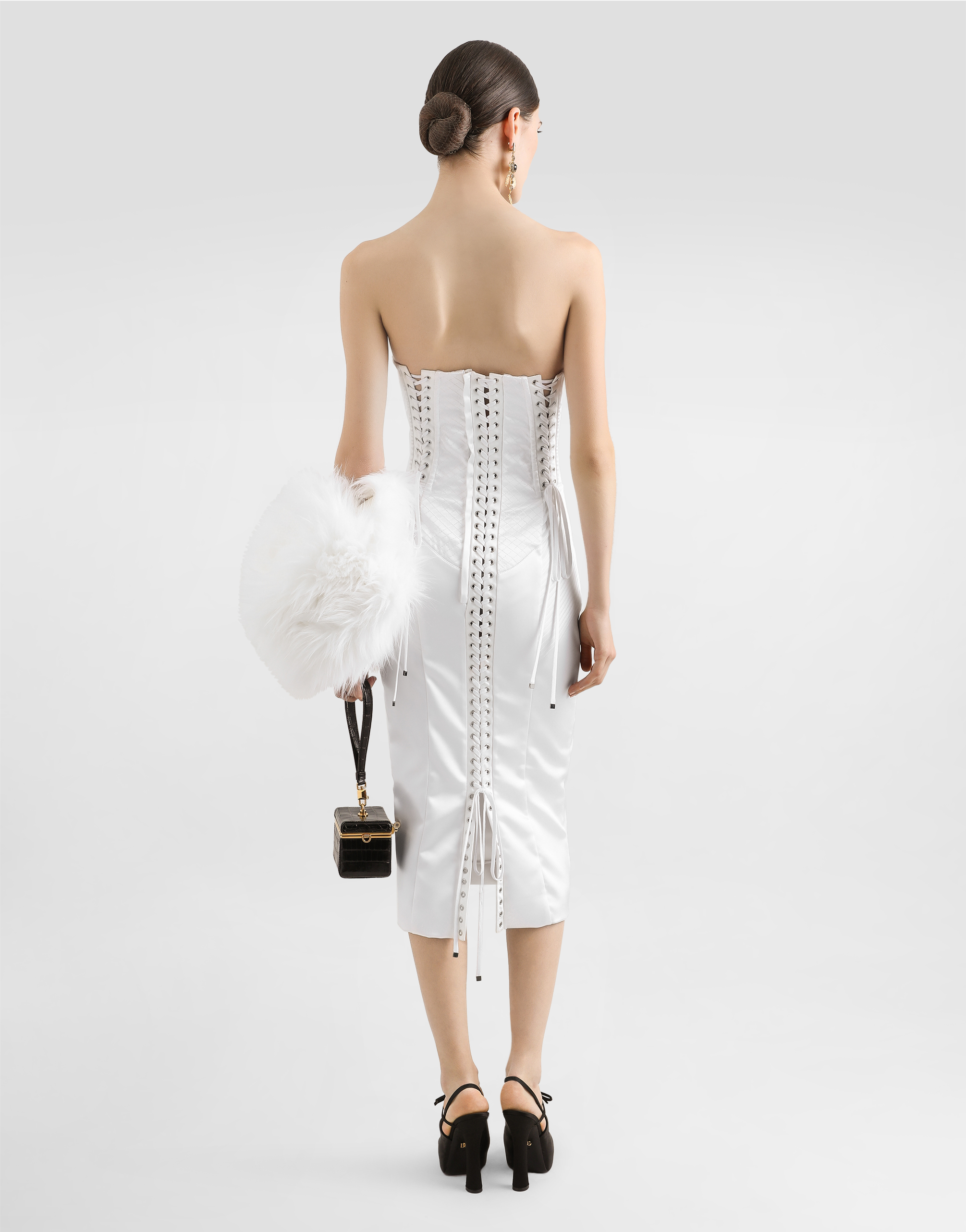 Dolce & Gabbana Strapless Satin Dress With Corset Details In White