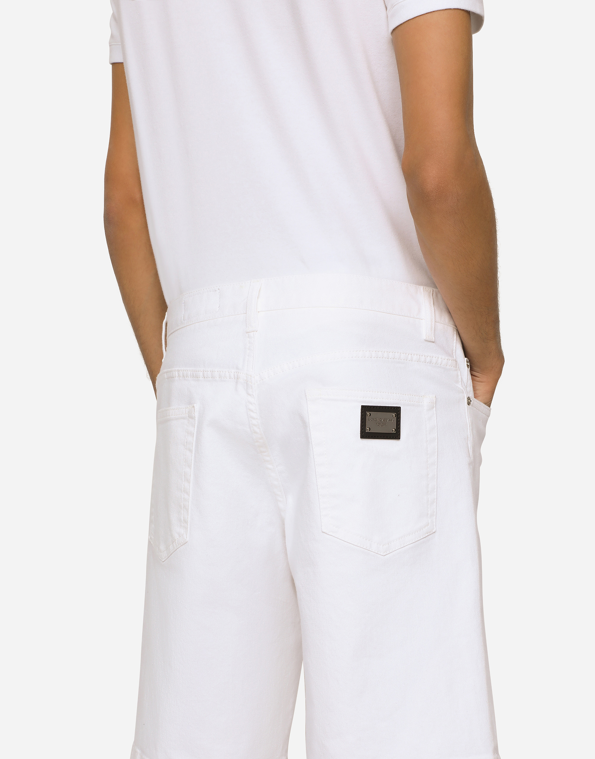 Shop Dolce & Gabbana White Stretch Denim Shorts In Multicolor