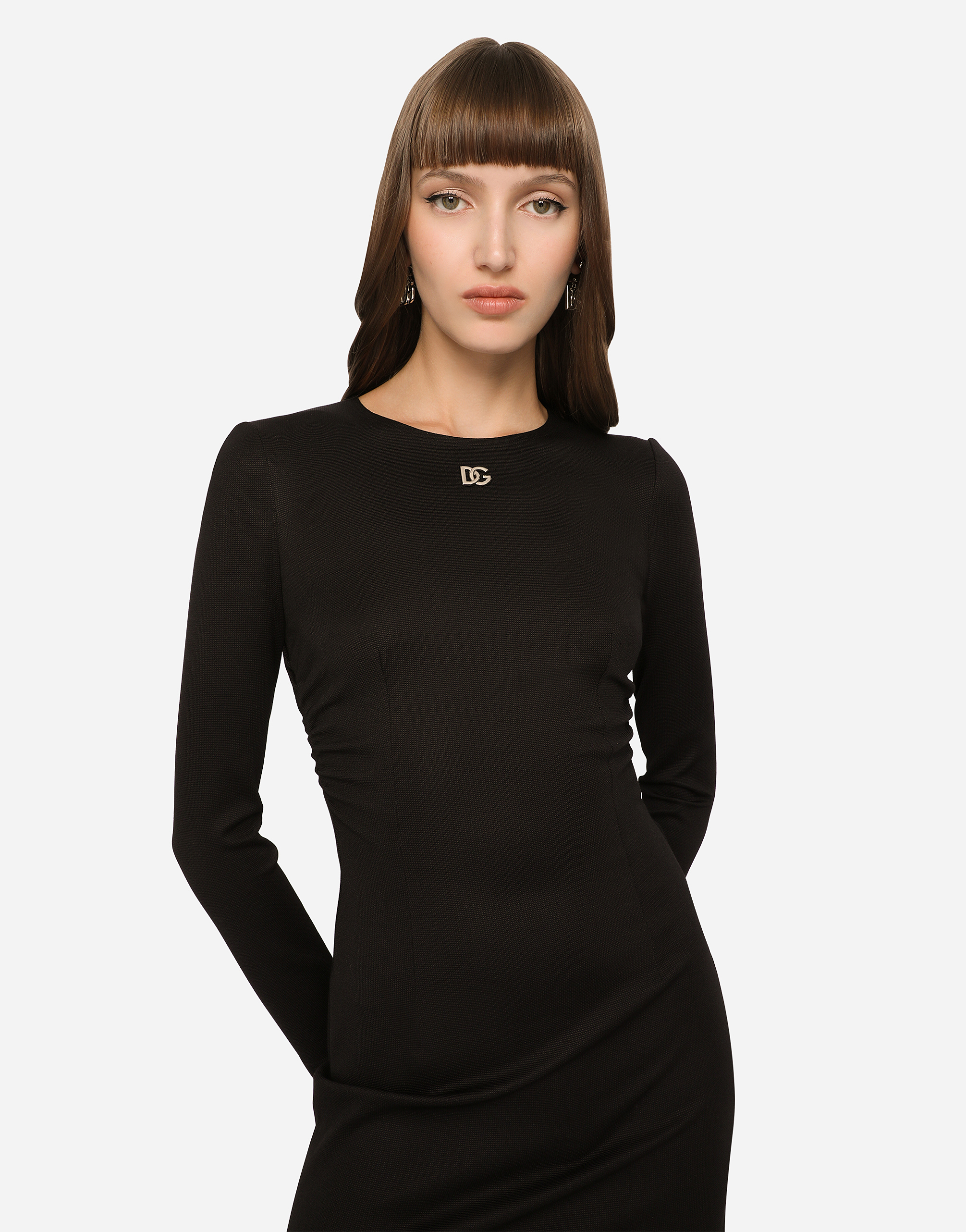 Dolce & Gabbana Short Milano Rib Dress With Dg Logo In Black