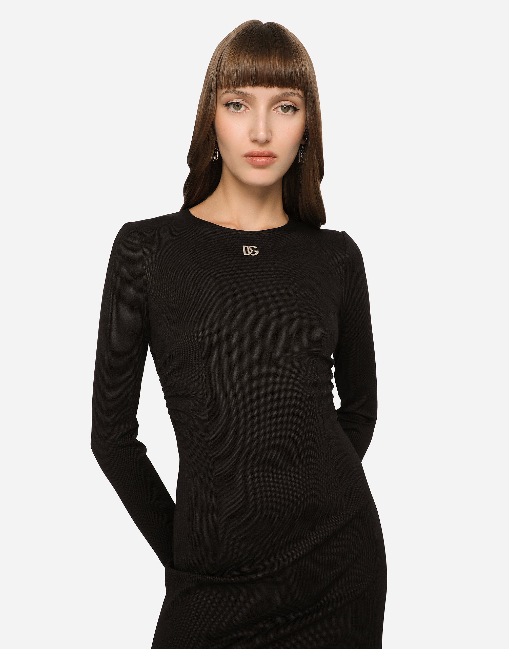 Dolce & Gabbana Short Milano Rib Dress With Dg Logo In Black