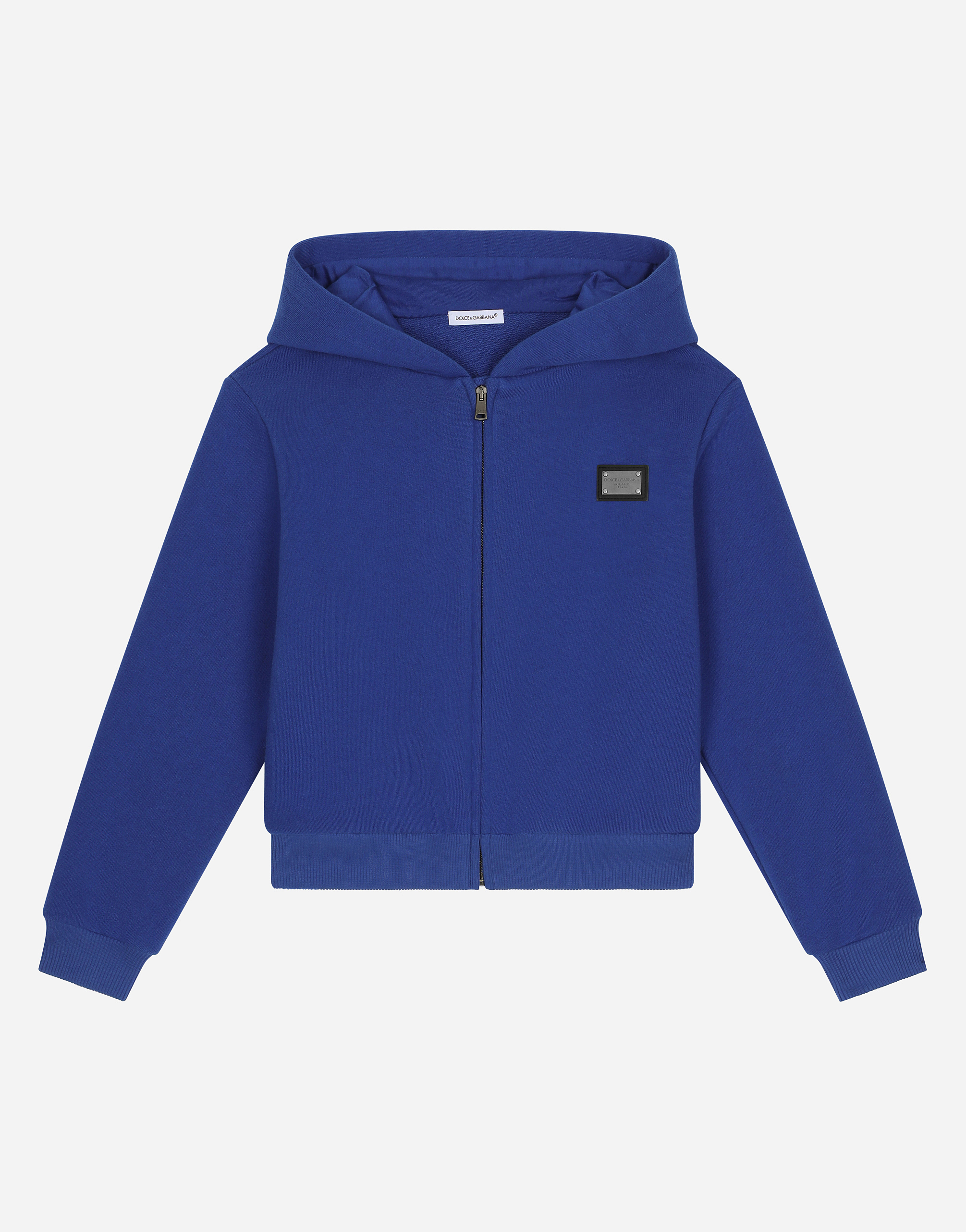 Shop Dolce & Gabbana Zip-up Hoodie With Logo Tag In Blue