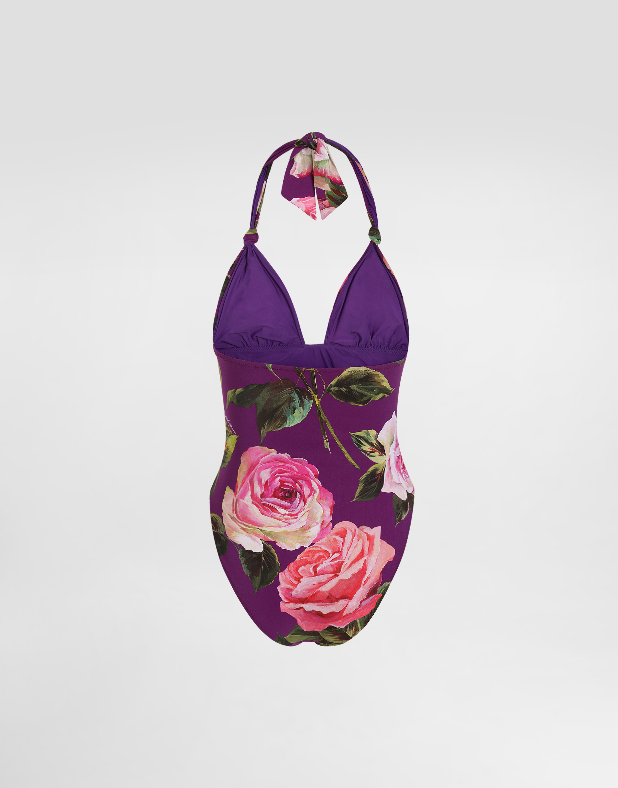 Dolce & Gabbana Embellished Floral-print Knotted Halterneck Swimsuit In Print