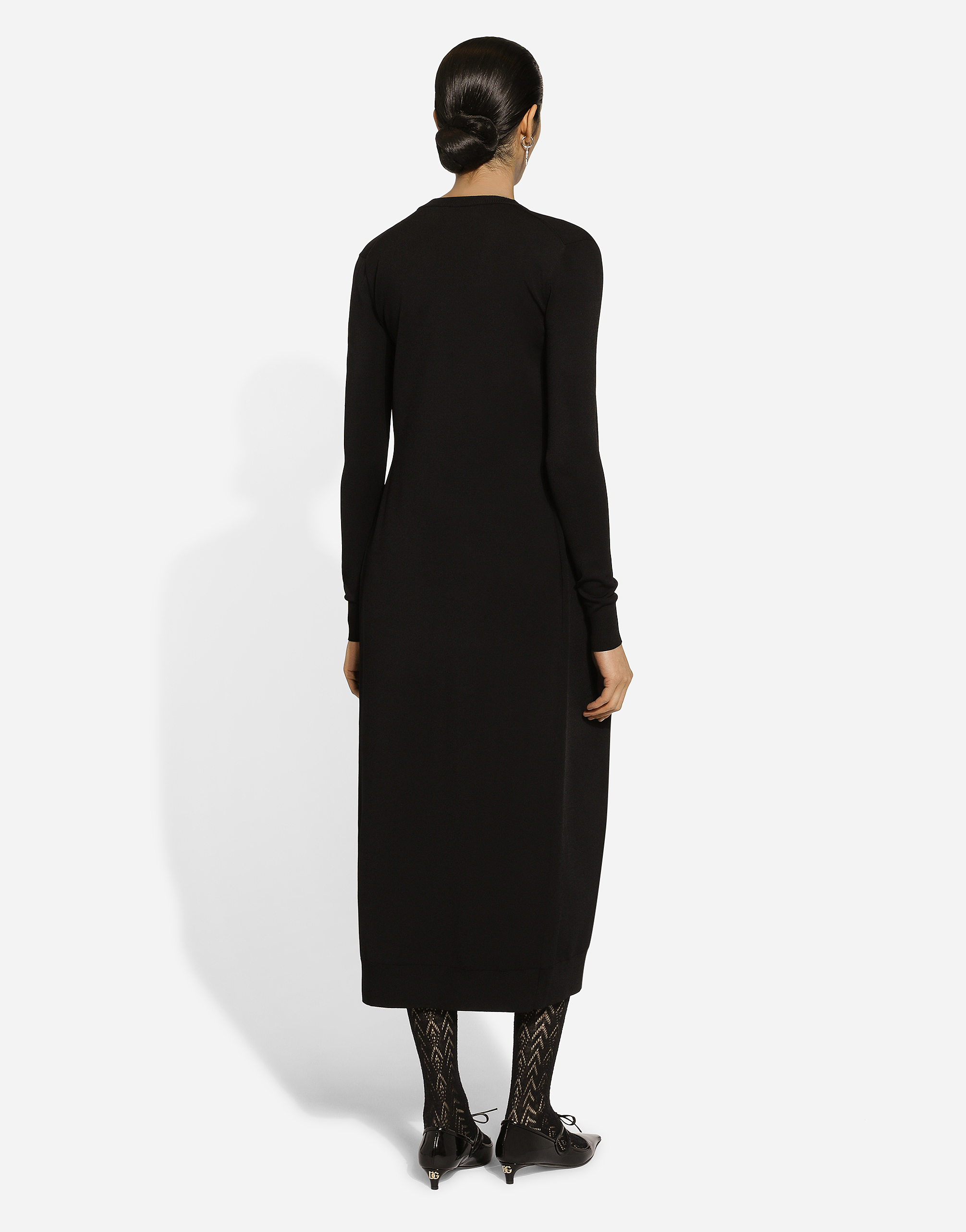Dolce & Gabbana Long Stretch Viscose Knit Cardigan With Dg Logo In ブラック