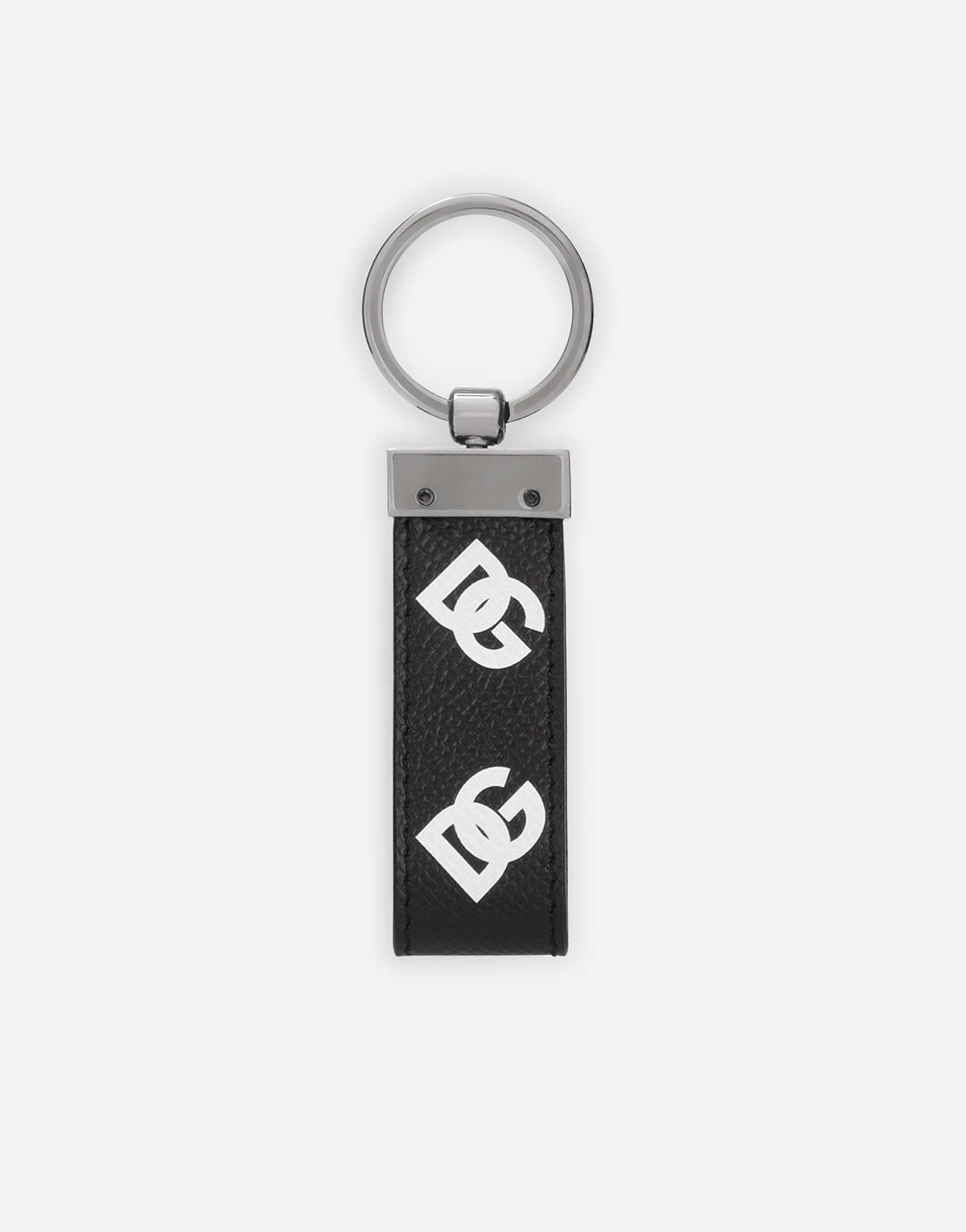 Shop Dolce & Gabbana Calfskin Key Chain With All-over Dg Print In Multicolor