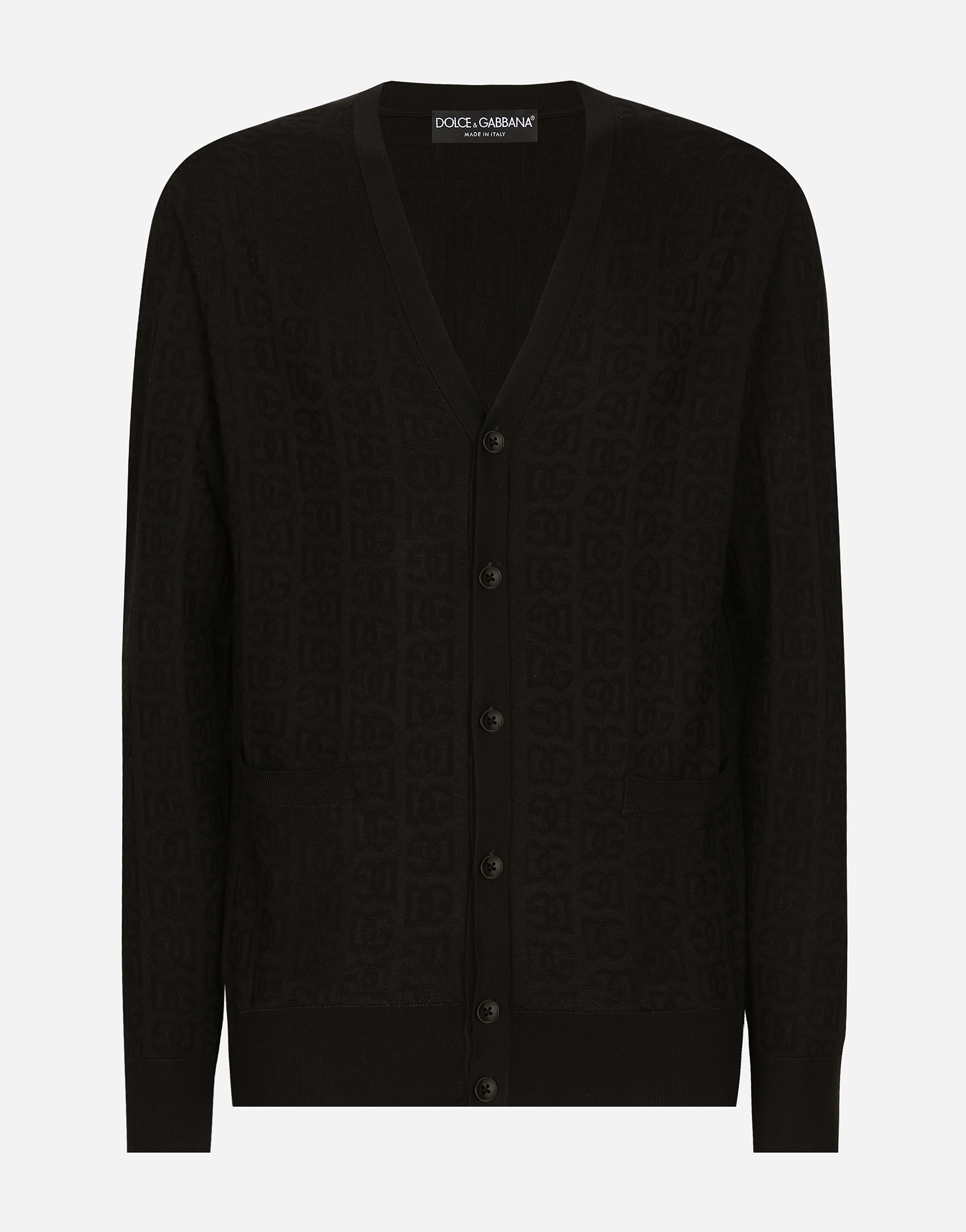 Dolce & Gabbana Silk Cardigan With Dg Logo - Man Sweaters And Cardigans Black