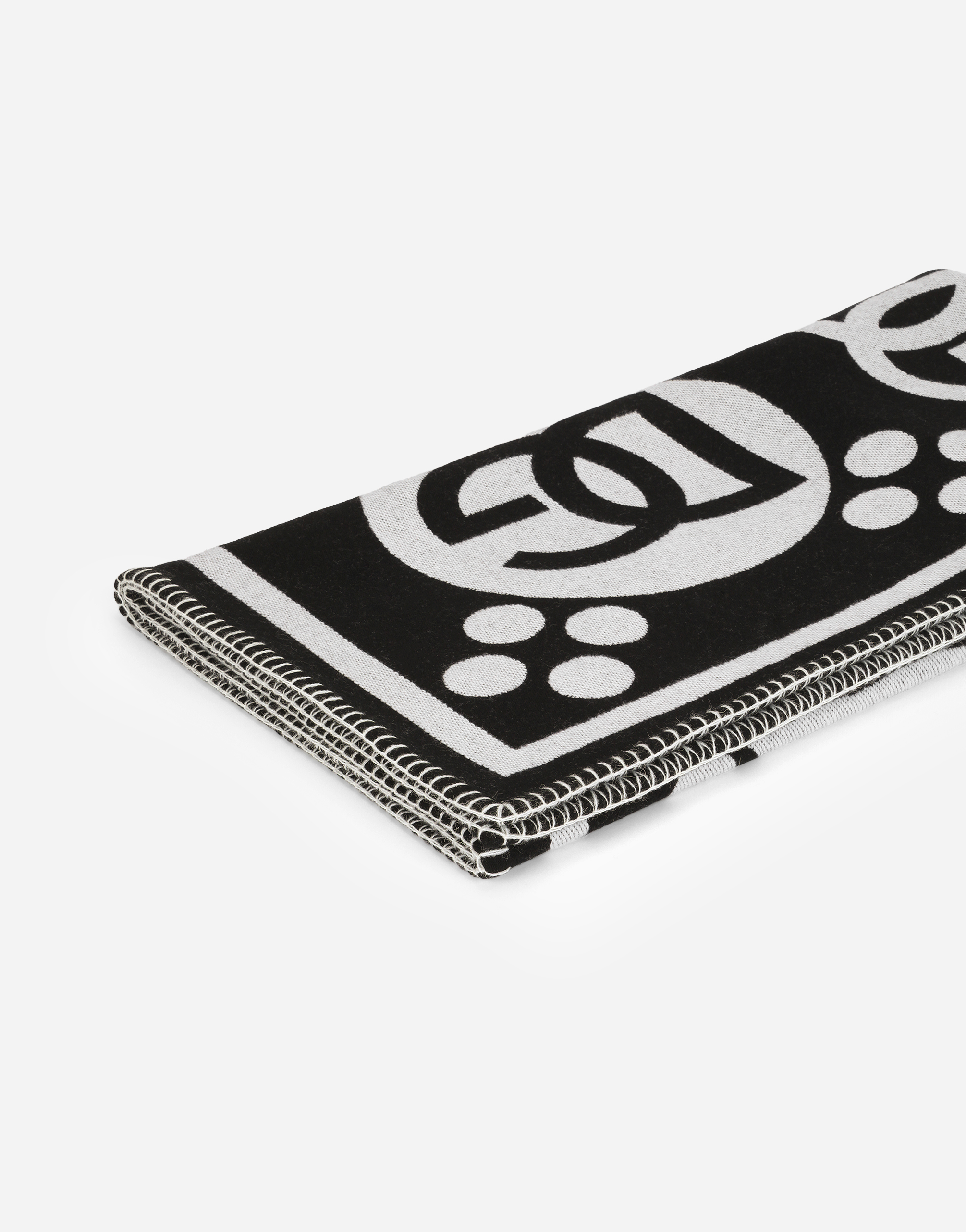 Dolce & Gabbana Wool Jacquard Blanket In Black