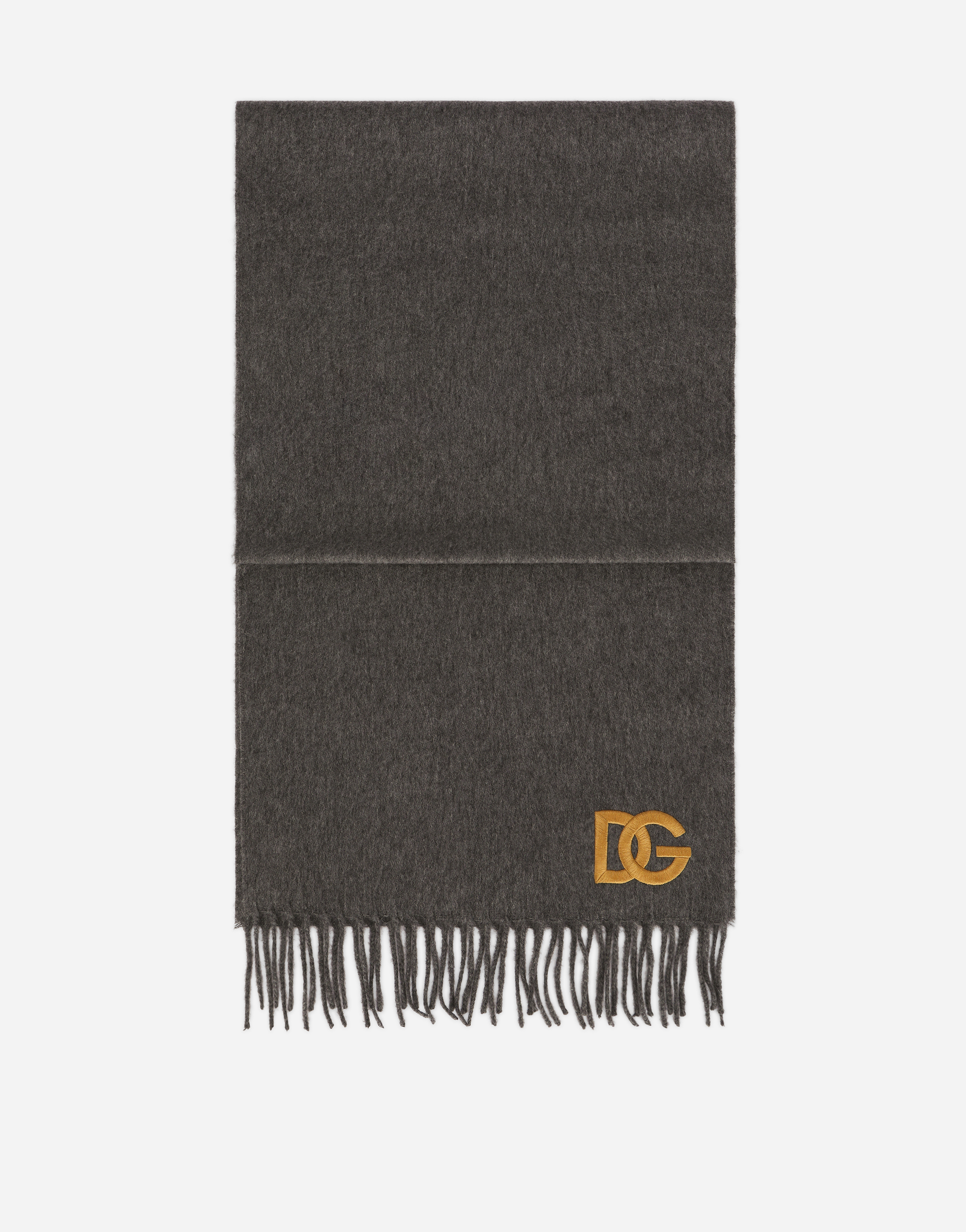 Dolce & Gabbana Cashmere Scarf With Dg Embroidery In Grey