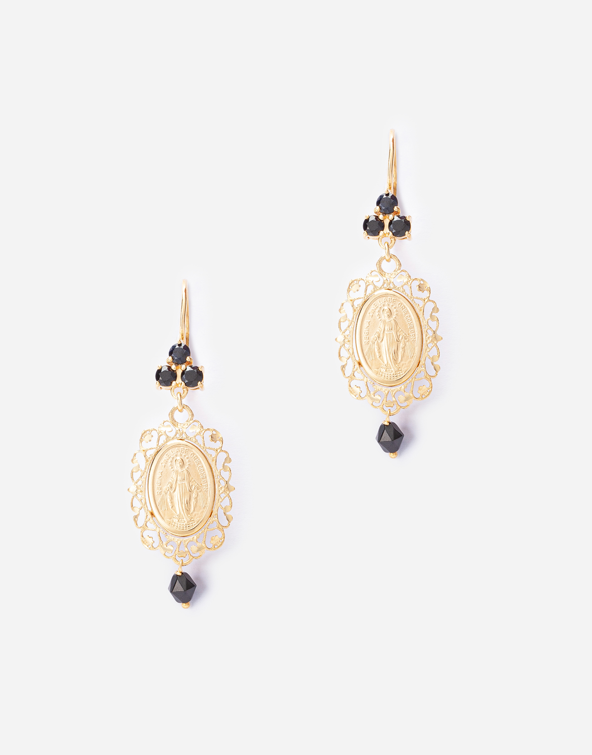 Dolce & Gabbana 18kt Yellow Gold Virgin Mary Sapphire Drop Earrings