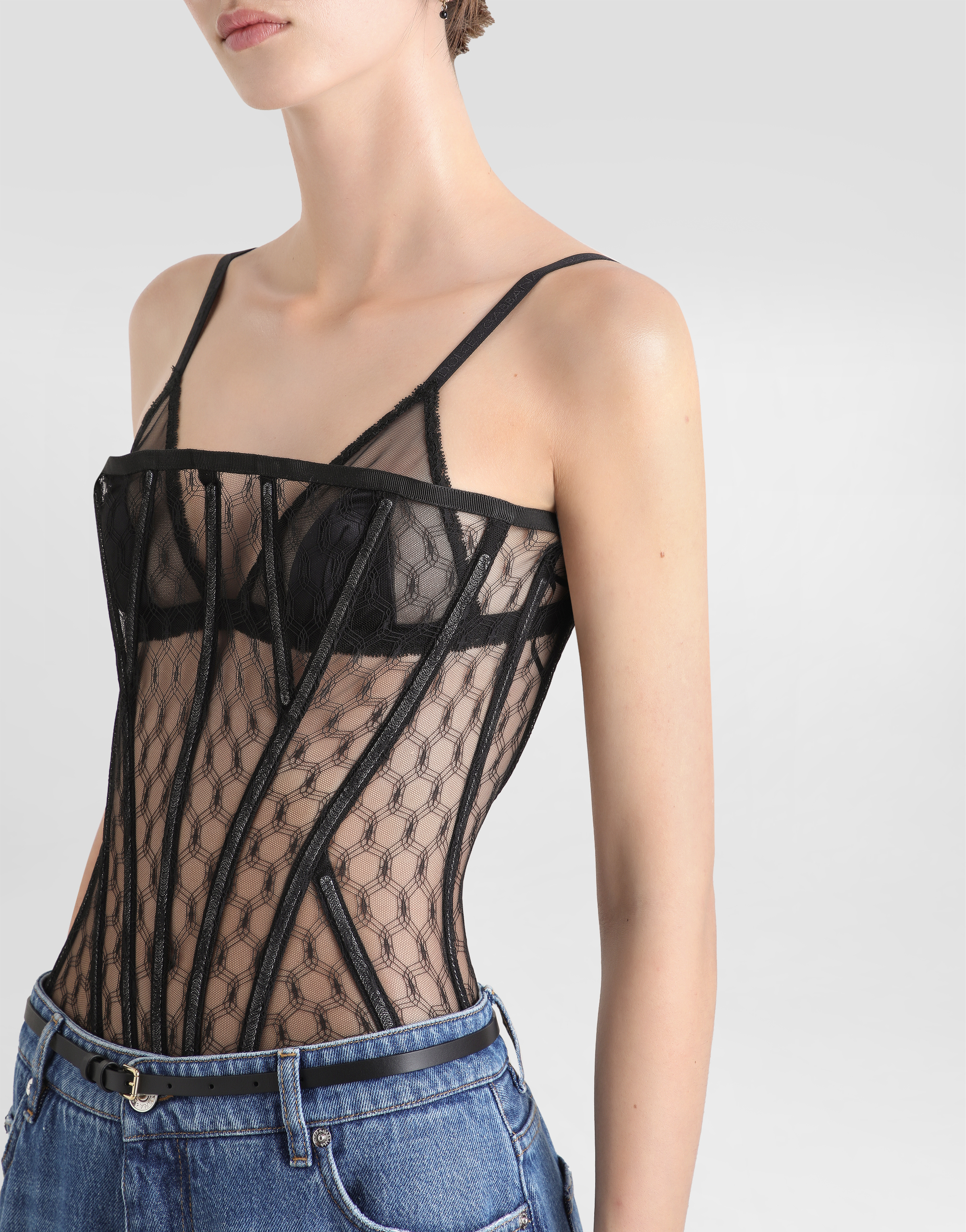 Dolce & Gabbana Mesh Tulle Corset In Nero