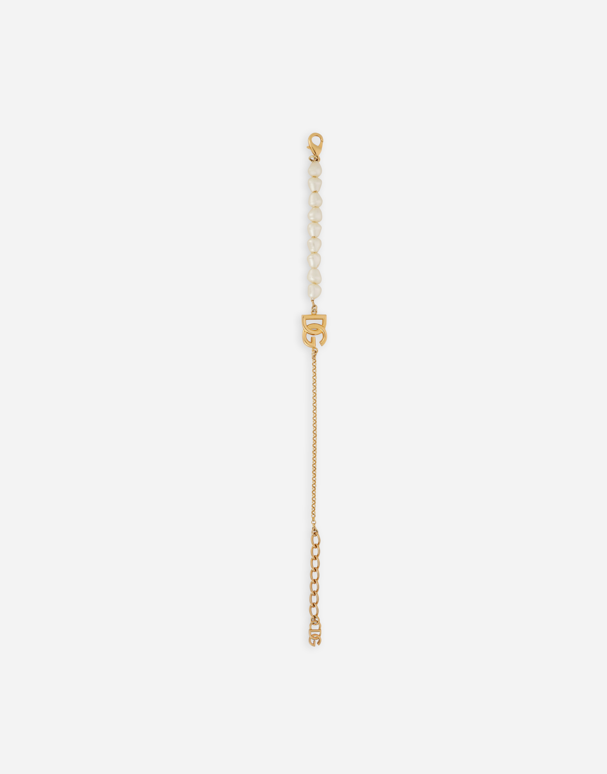 Shop Dolce & Gabbana Link Bracelet With Pearls And Dg Logo In Gold