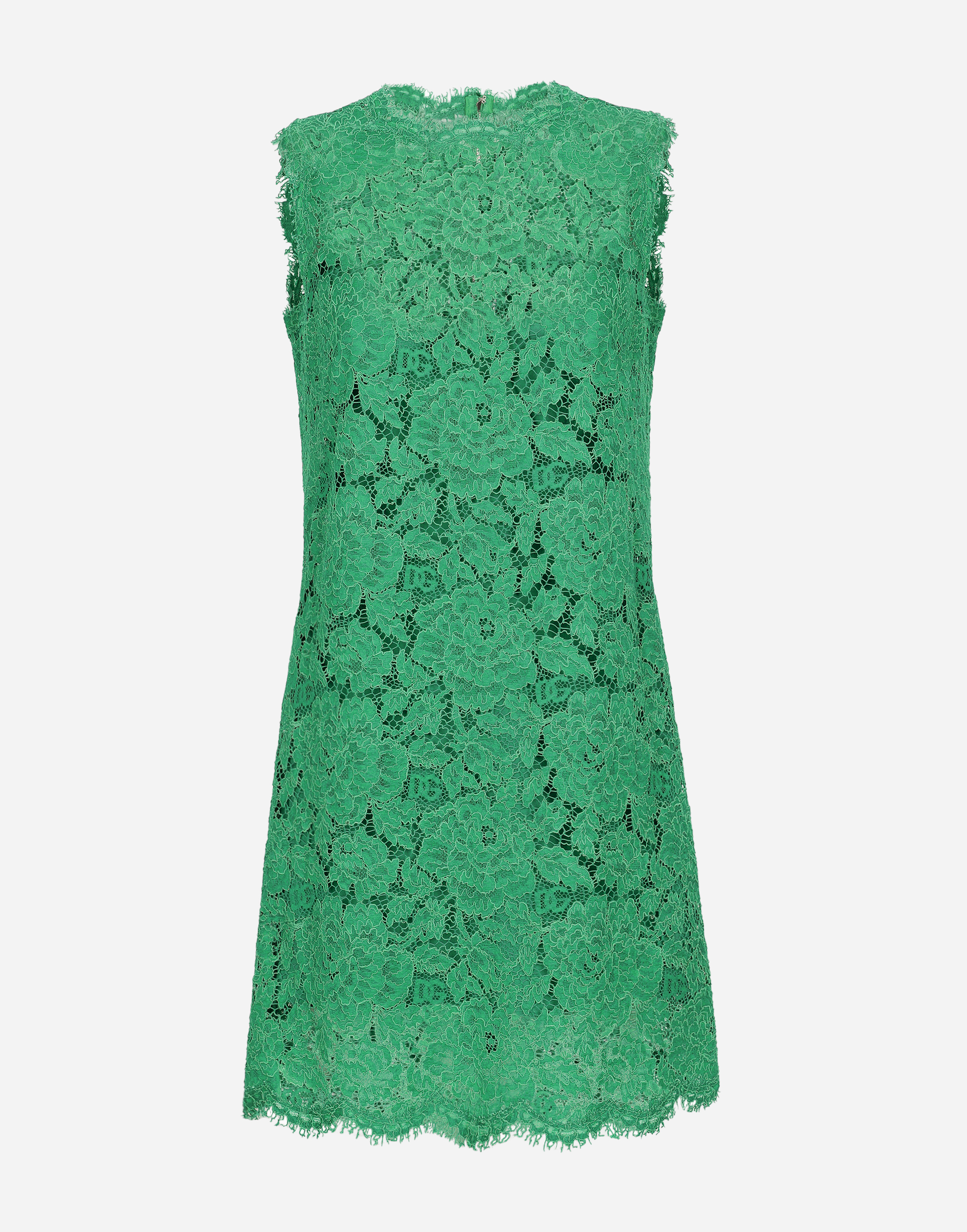 DOLCE & GABBANA A-LINE DRESS IN BRANDED STRETCH LACE