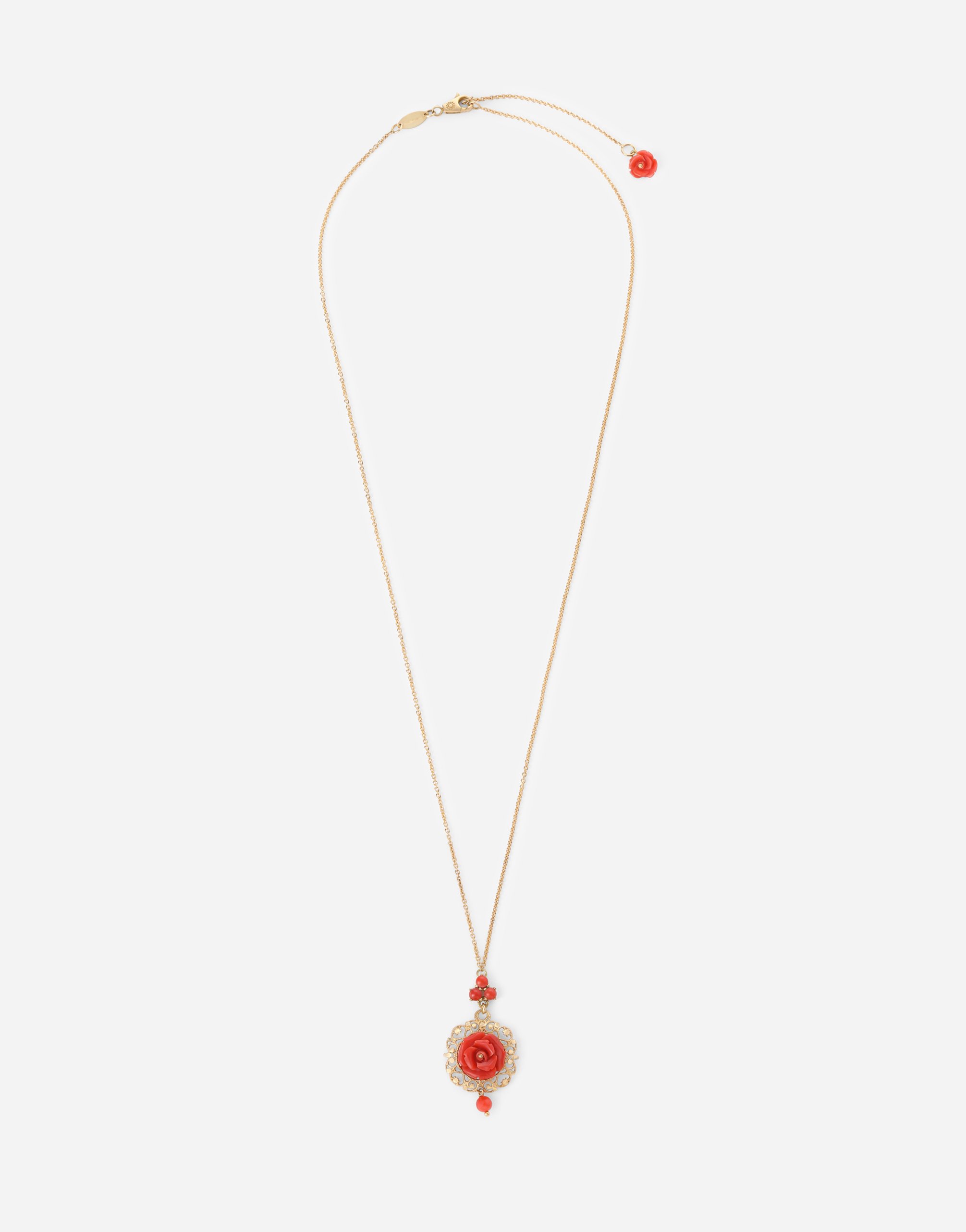 Shop Dolce & Gabbana Coral Pendant In Yellow 18kt Gold And Coral Rose