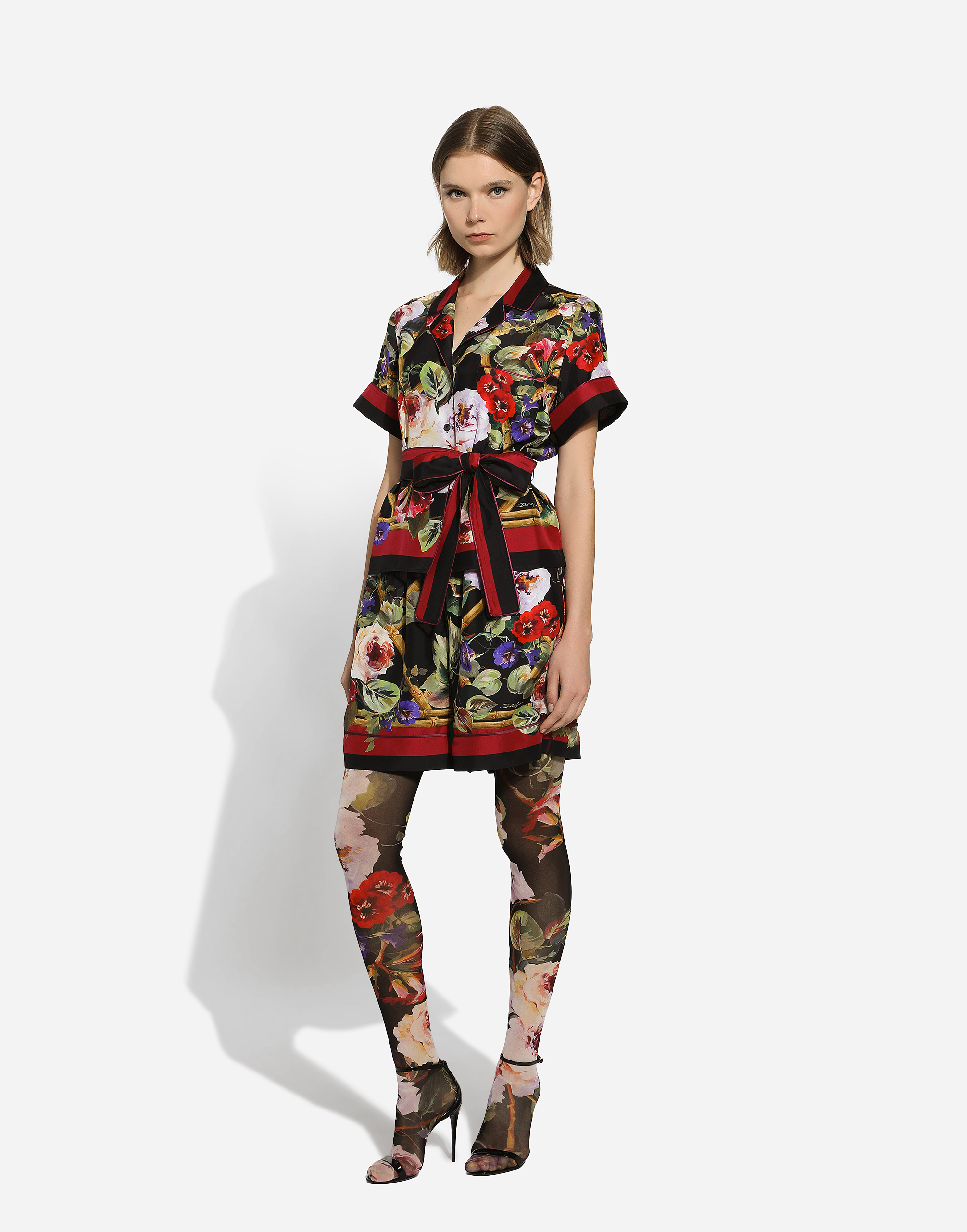 Shop Dolce & Gabbana Twill Pajama Shorts With Rose Garden Print
