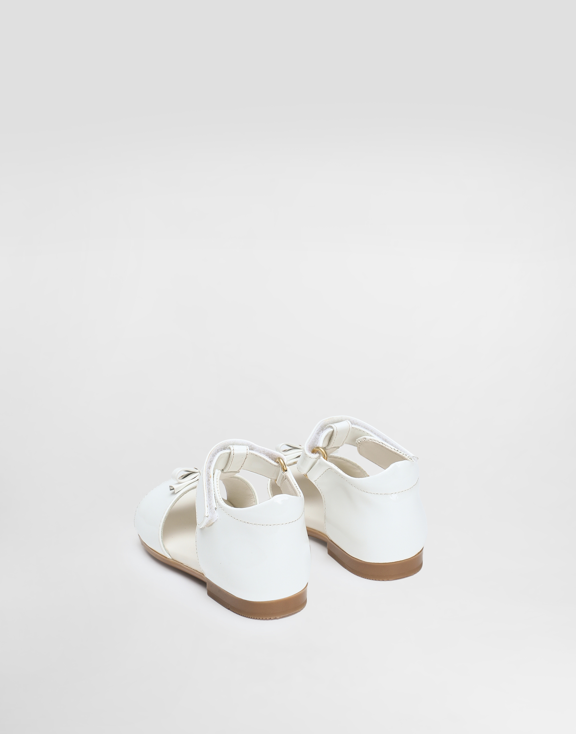 Dolce & Gabbana Patent Leather First Steps Sandals With Metal Dg Logo In White