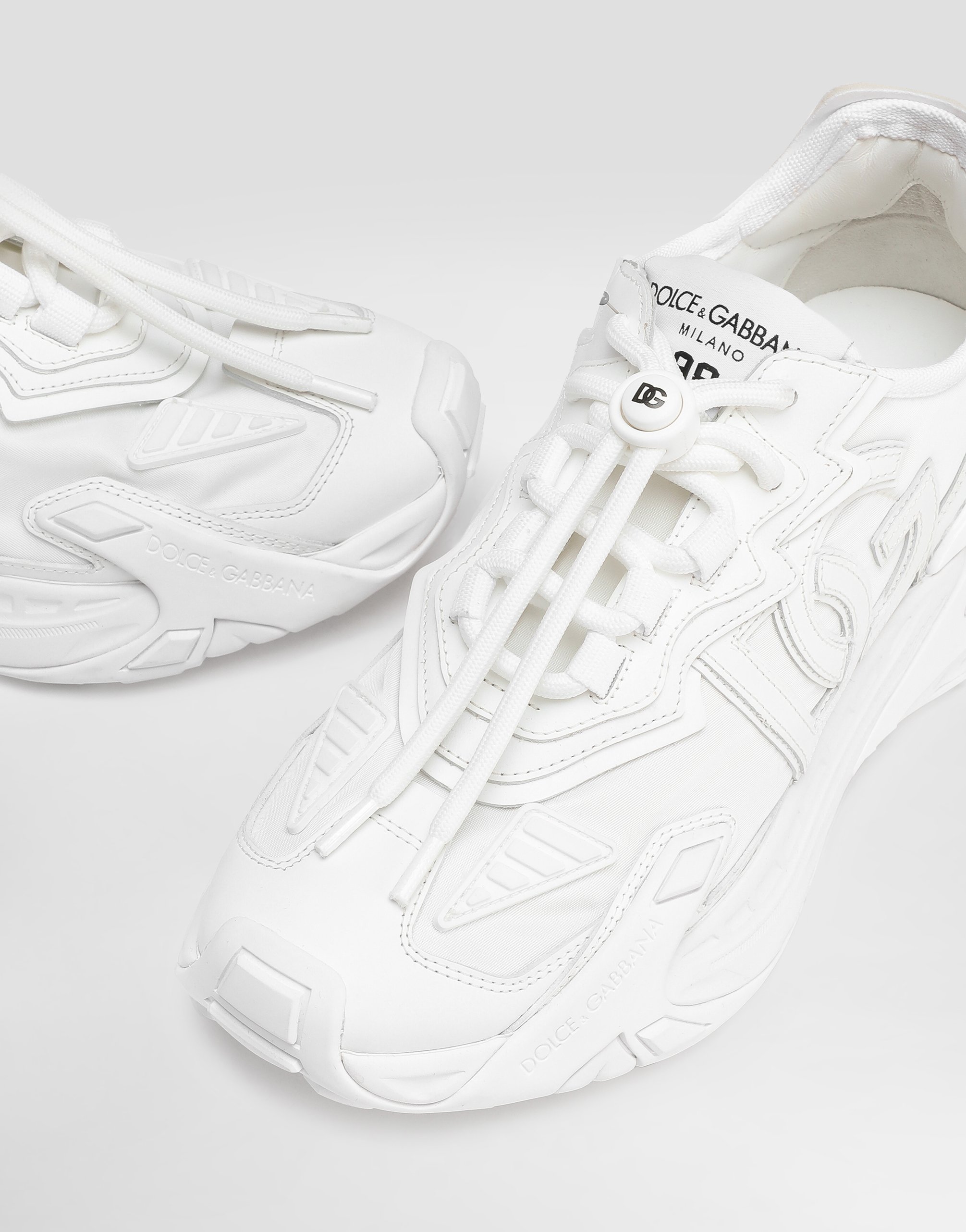Dolce & Gabbana Women White Low Top Sneakers With Logo Lettering On Tongue And Heel In Tech Fabric W In White