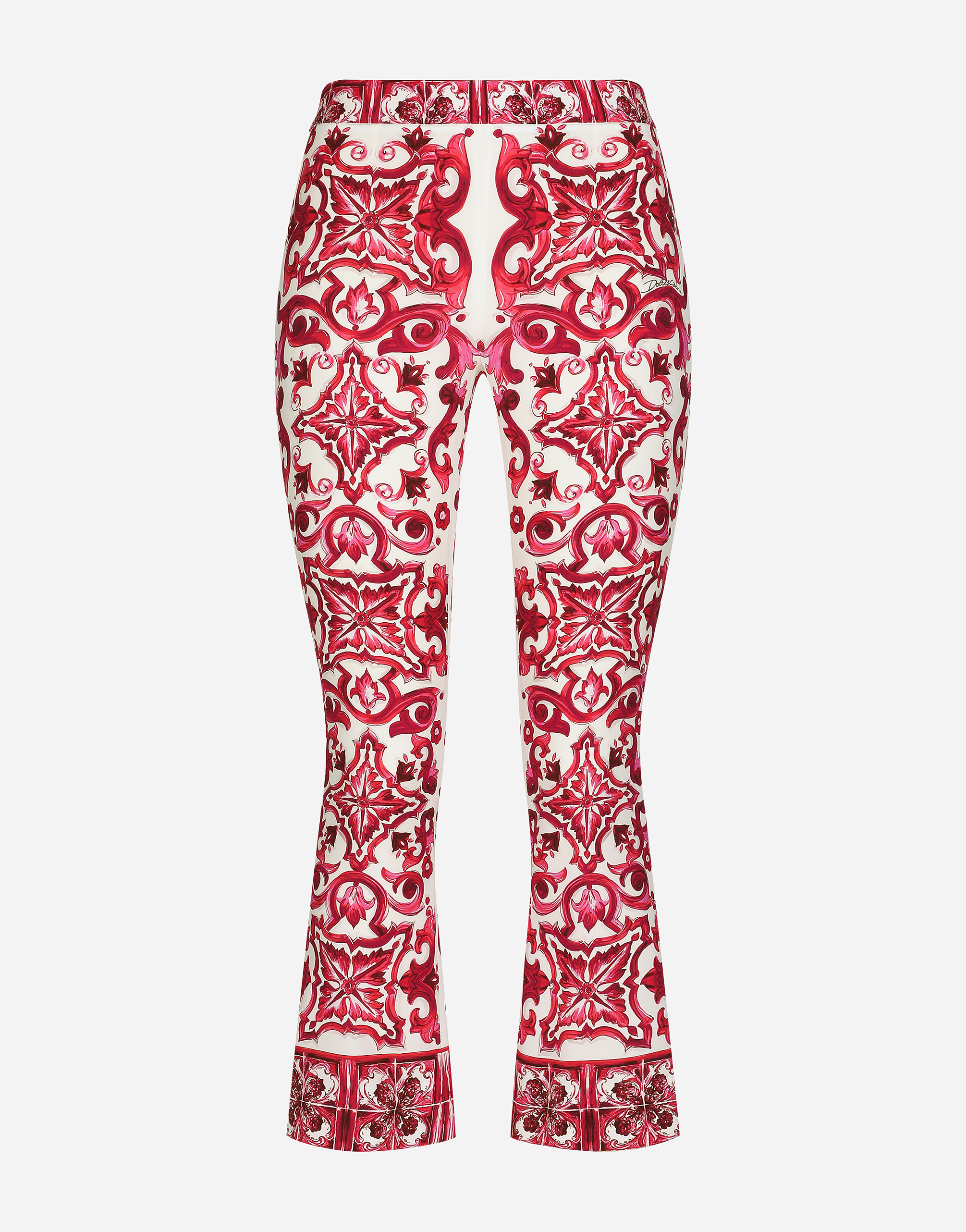 Dolce & Gabbana Maiolica Cropped Printed Silk-blend Flared Pants In Multicolor