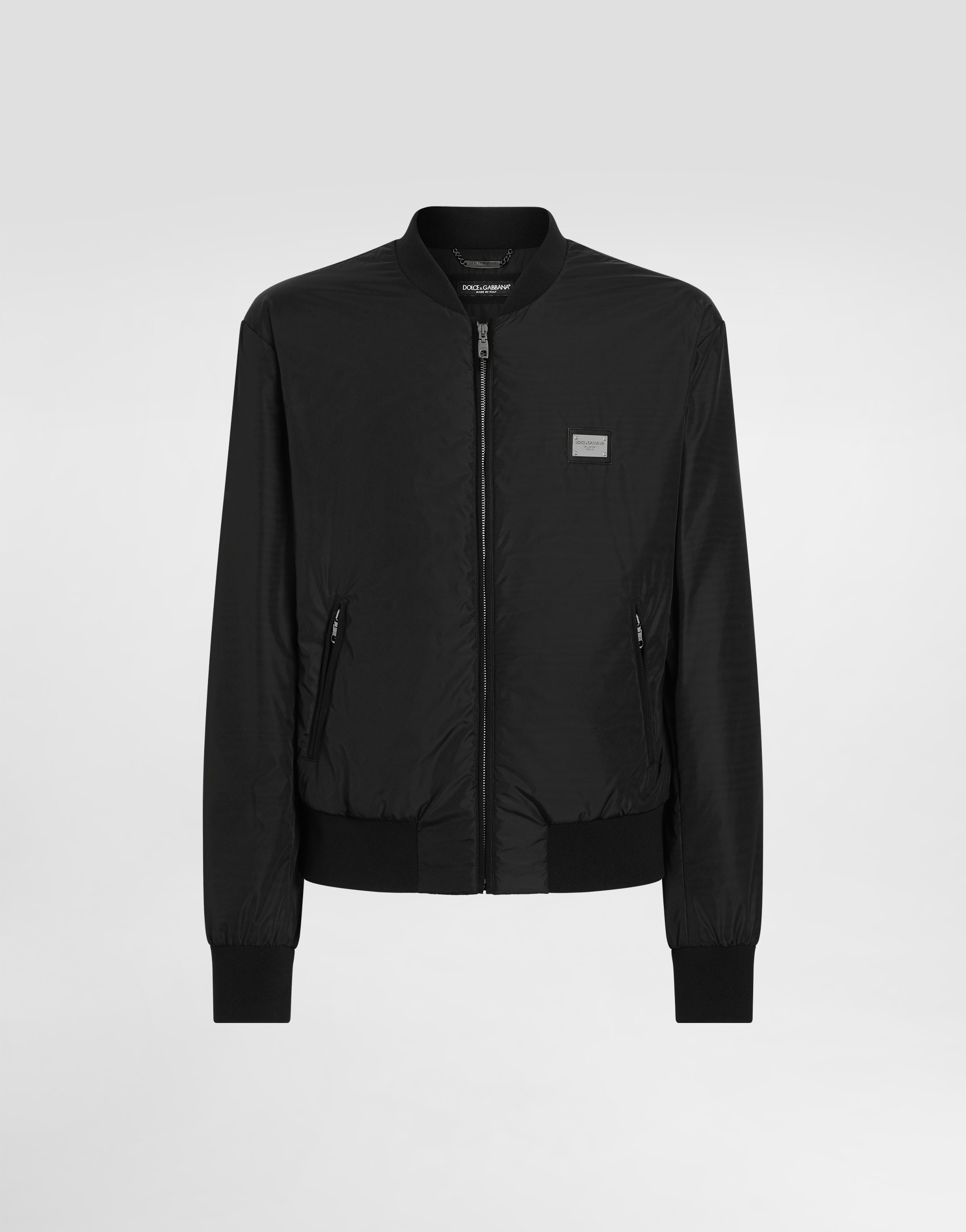 Dolce & Gabbana Nylon Jacket With Branded Tag - Man Coats And Jackets Black Fabric