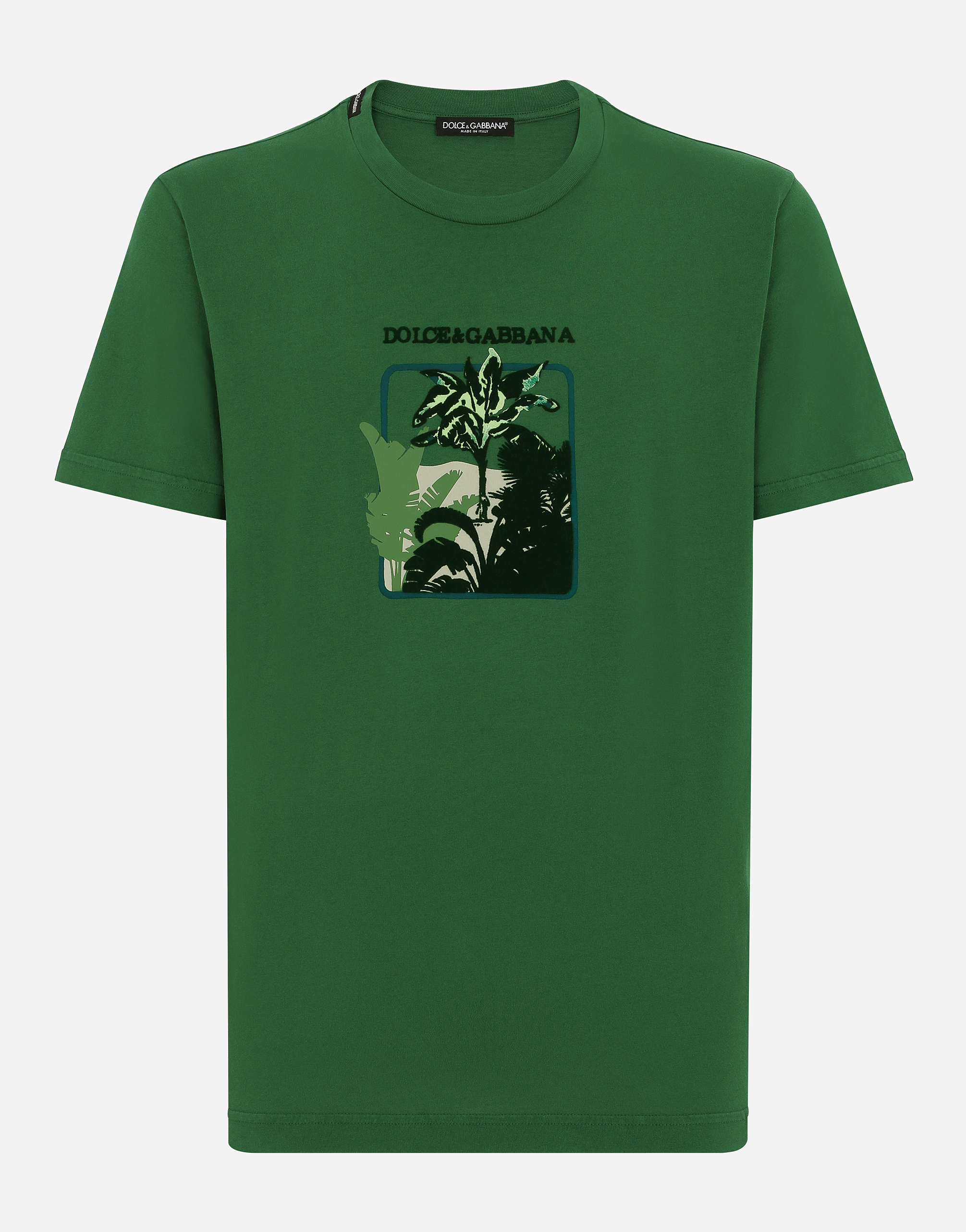 Dolce & Gabbana Short-sleeved Cotton T-shirt With Banana Tree Print In Green