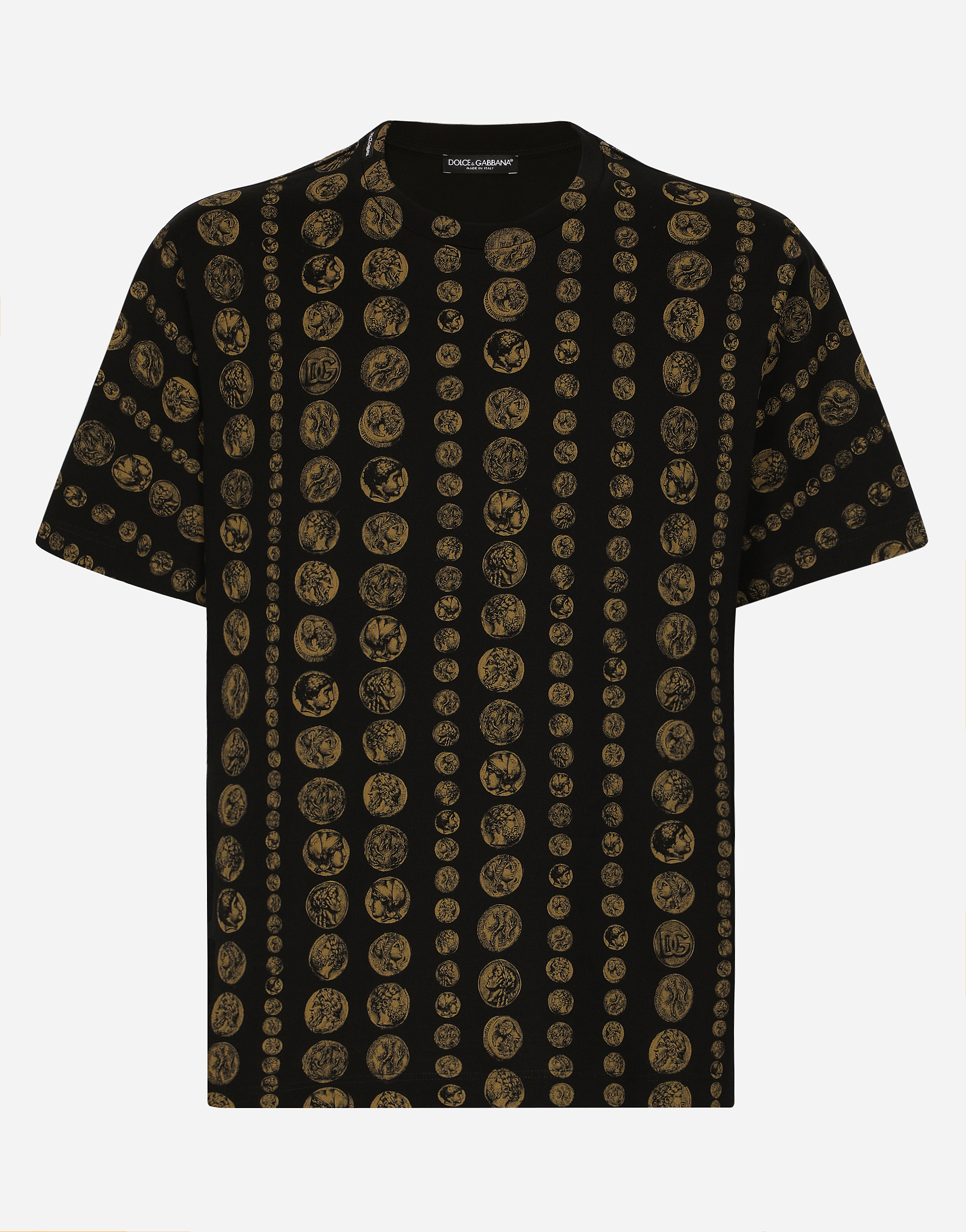 Dolce & Gabbana Cotton T-shirt With Coin Print In Black