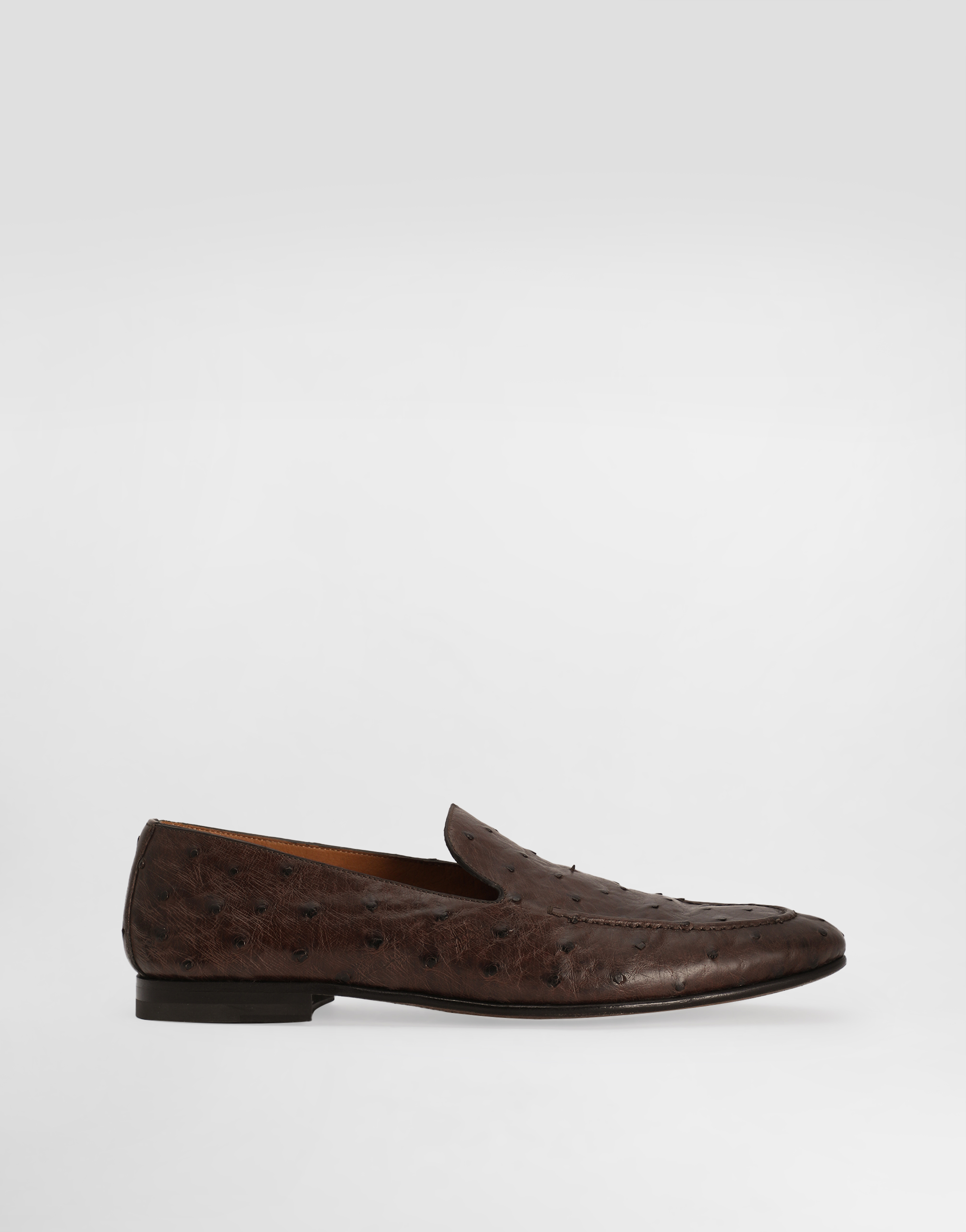 Dolce & Gabbana Ostrich Leather Slippers - Man Driver Shoes And Loafers Brown