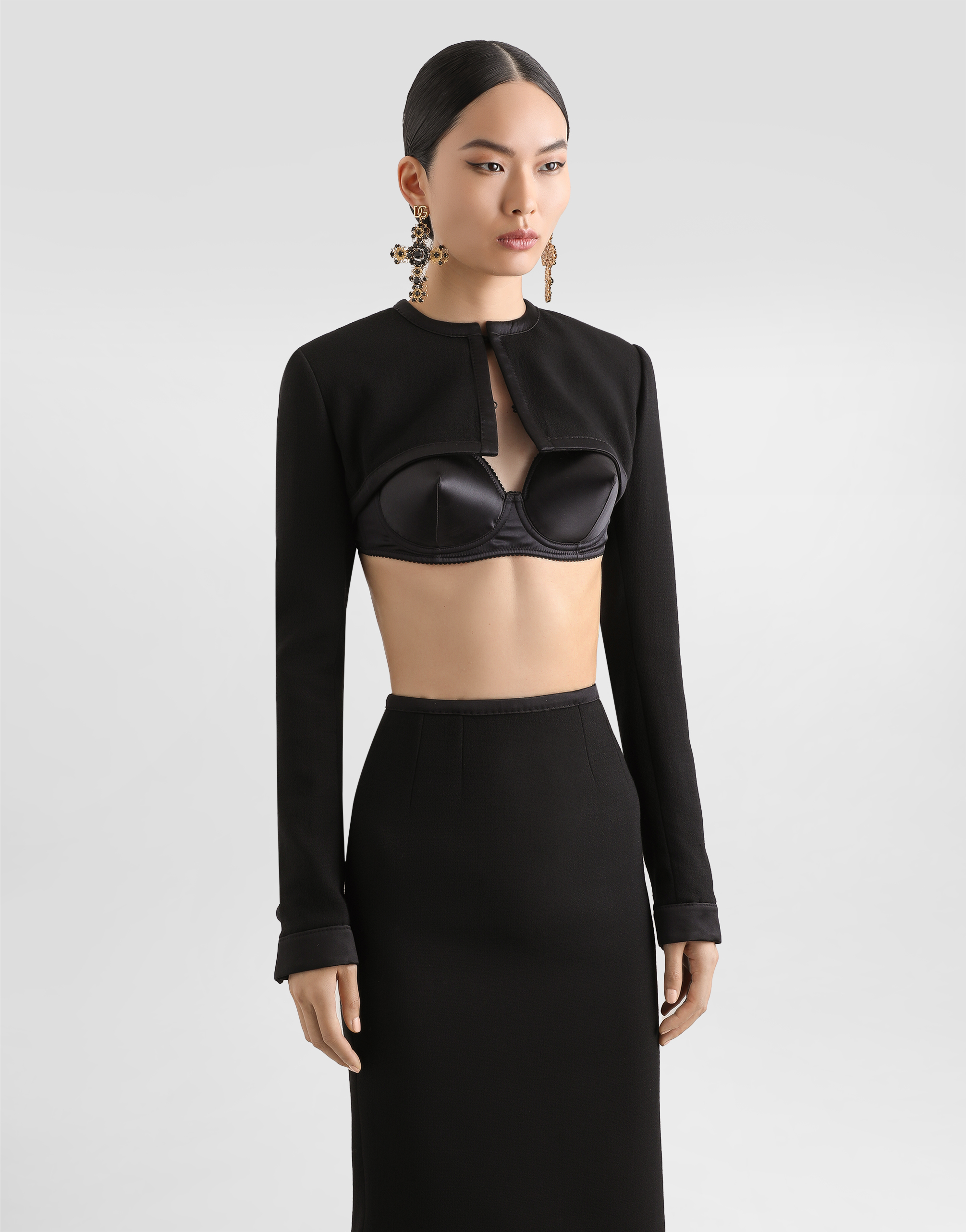 Dolce & Gabbana Wool Crepe Shrug In Black
