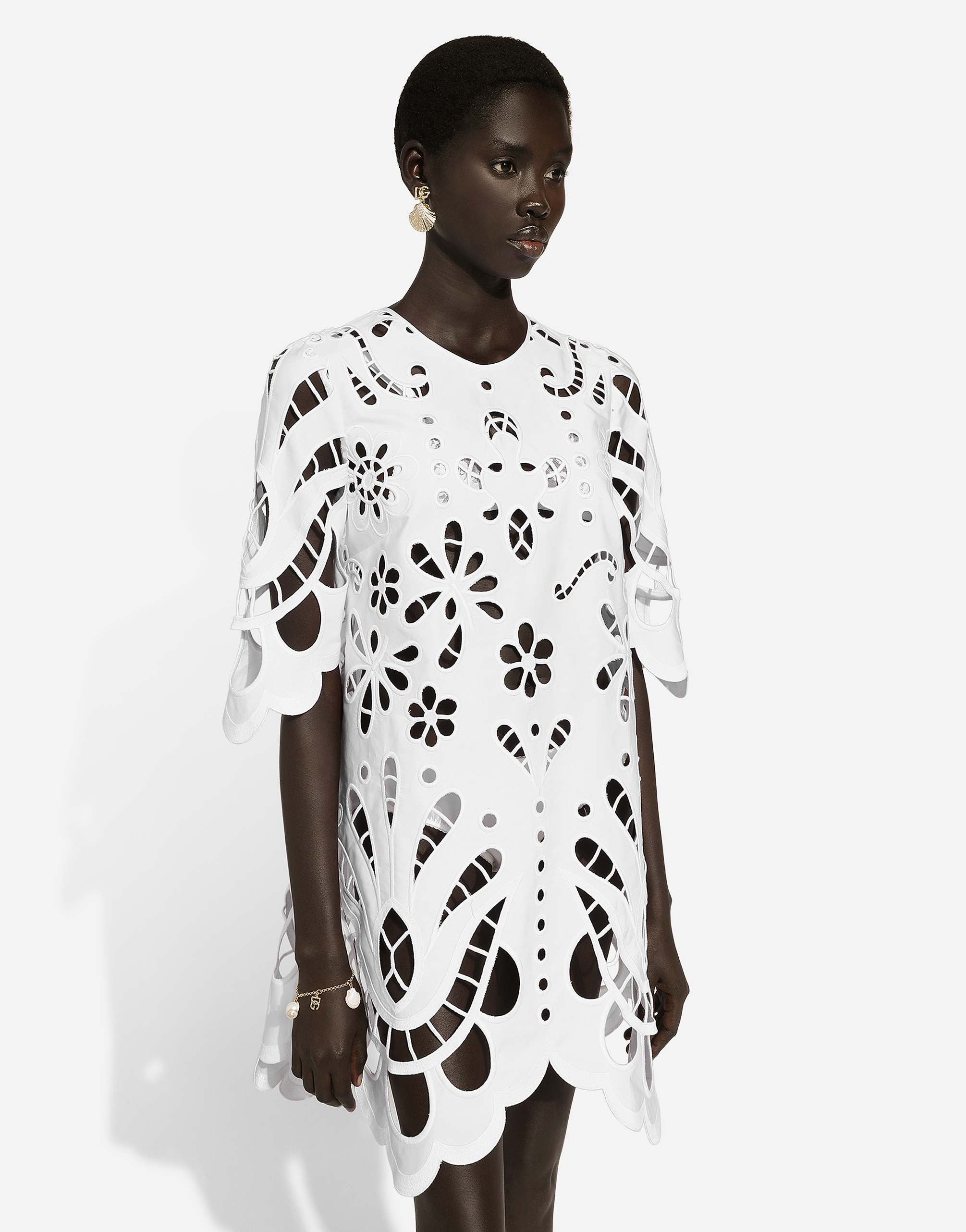 Dolce & Gabbana Cotton Midi Dress With Cut-out Detailing In ホワイト