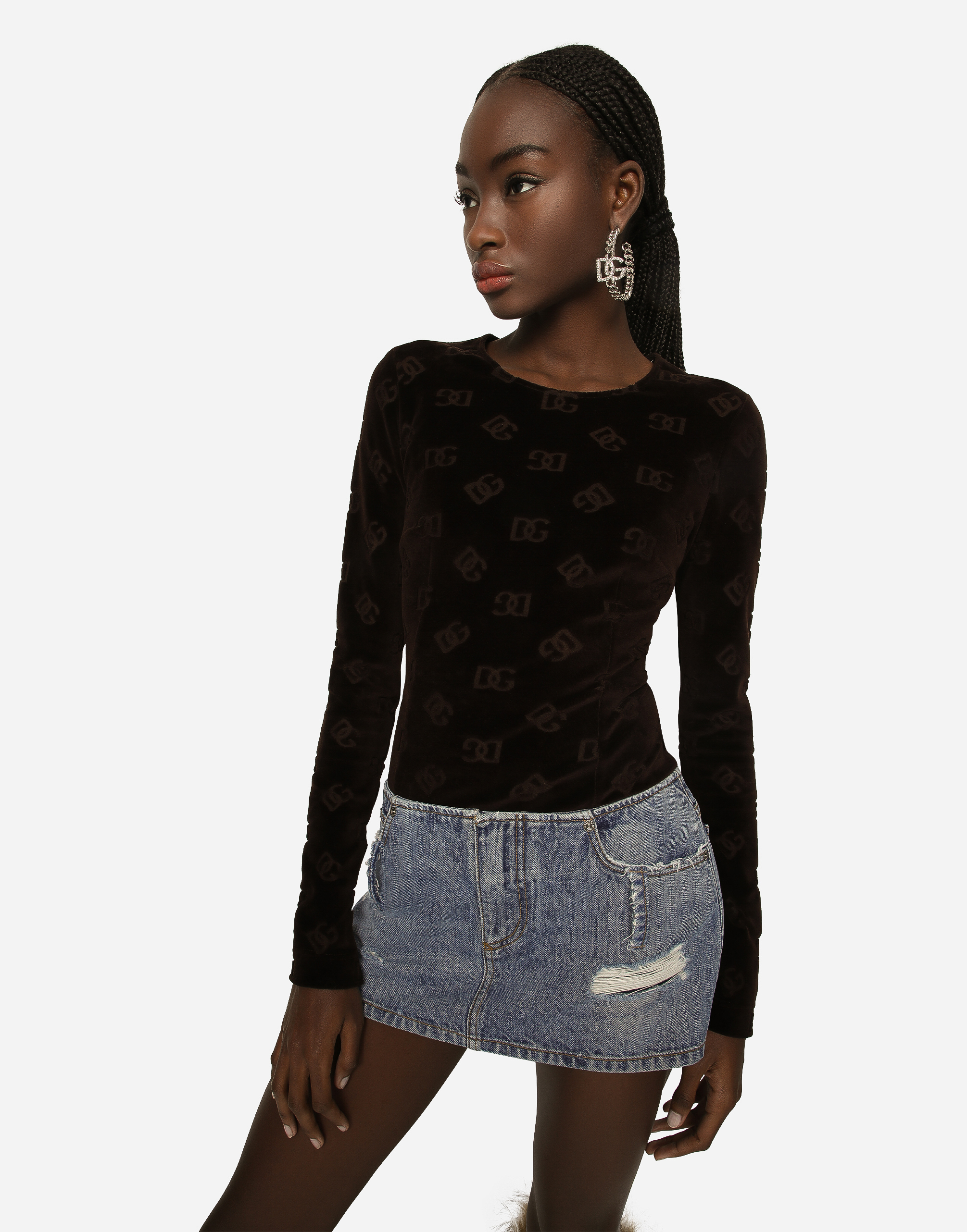 DOLCE & GABBANA DENIM MINI SKIRT WITH RIPS